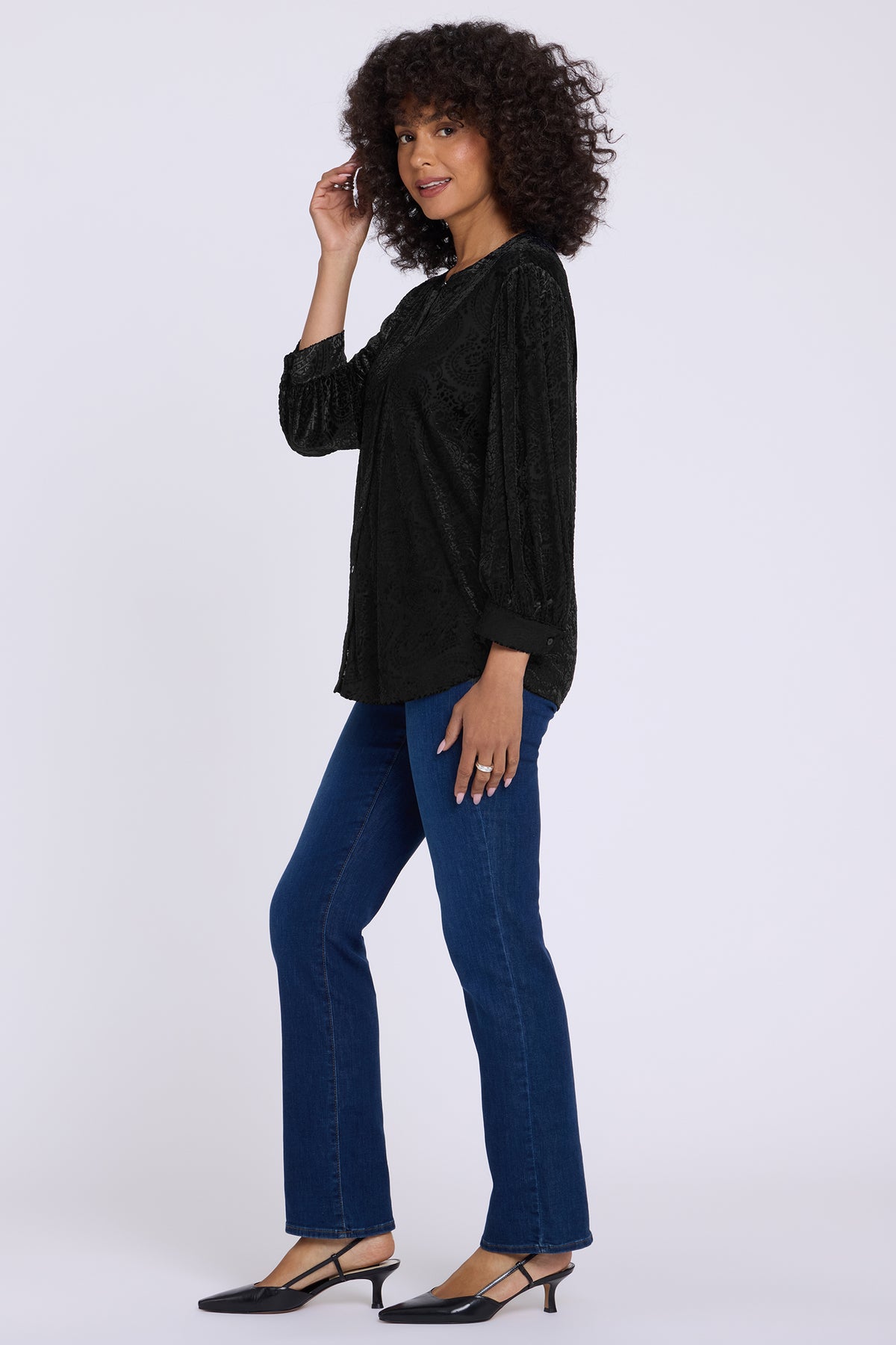NYDJ Bonnie Blouse In Burnout Velvet - Black