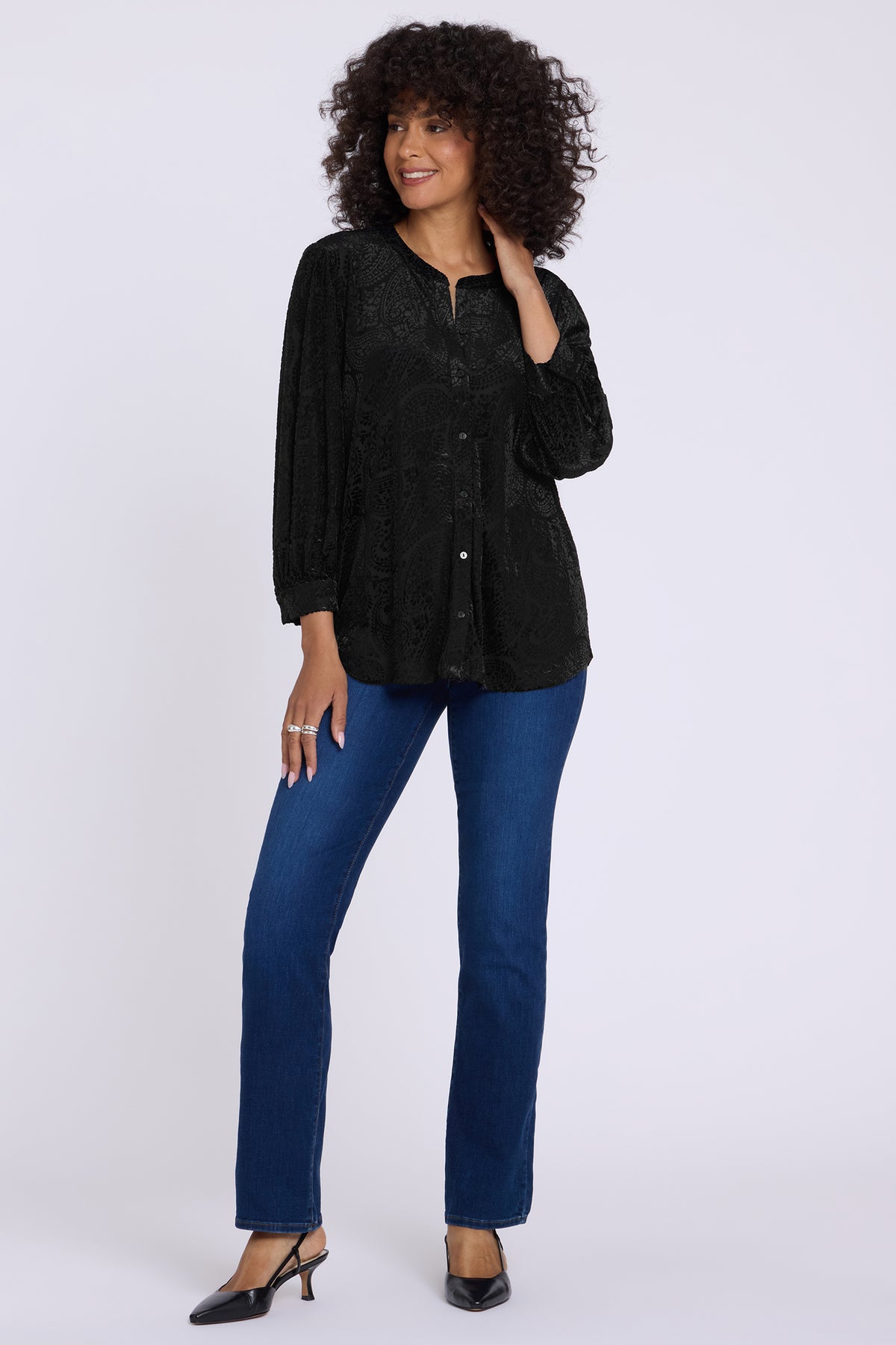 NYDJ Bonnie Blouse In Burnout Velvet - Black