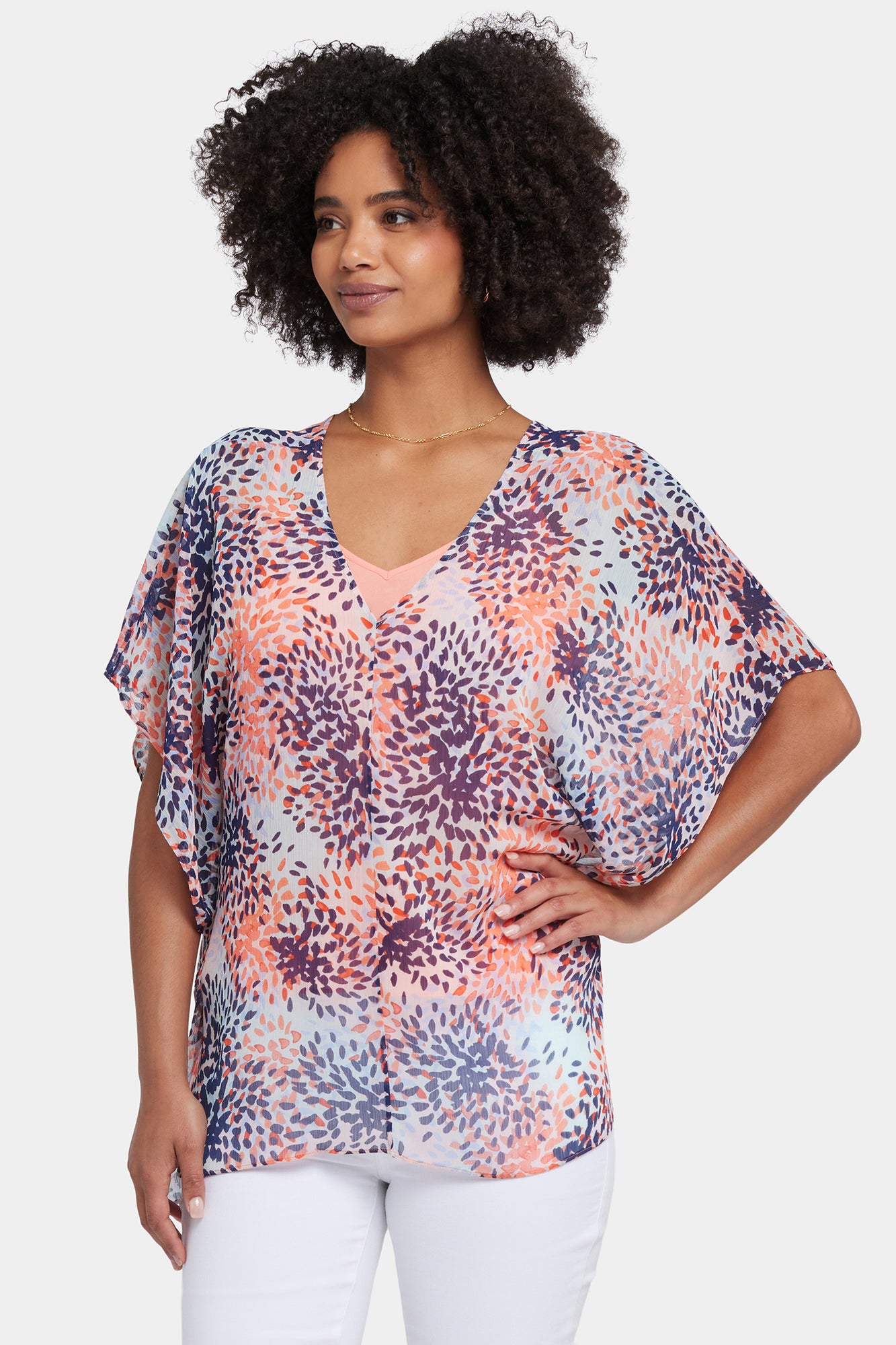 NYDJ Chiffon Caftan Popover  - Stargazer Desert Flower