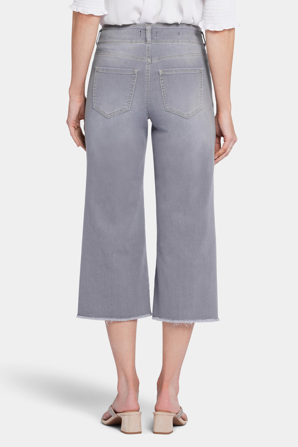 NYDJ Brigitte Wide Leg Capri Jeans With High Rise And Frayed Hems - Rock Sand