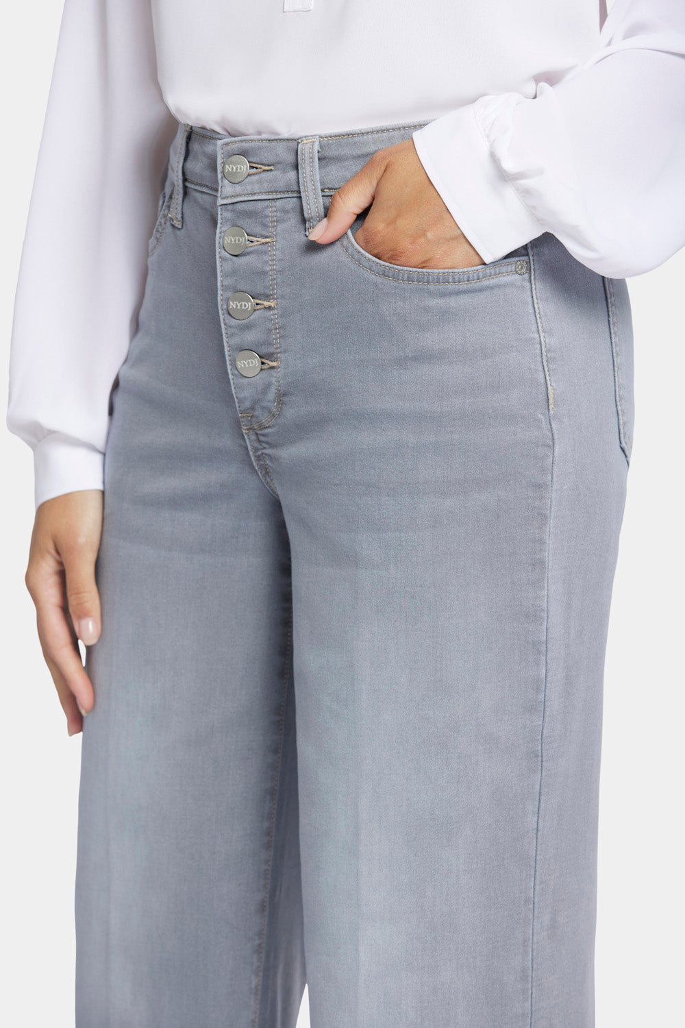 NYDJ Teresa Wide Leg Ankle Jeans With High Rise And Frayed Hems - Rock Sand