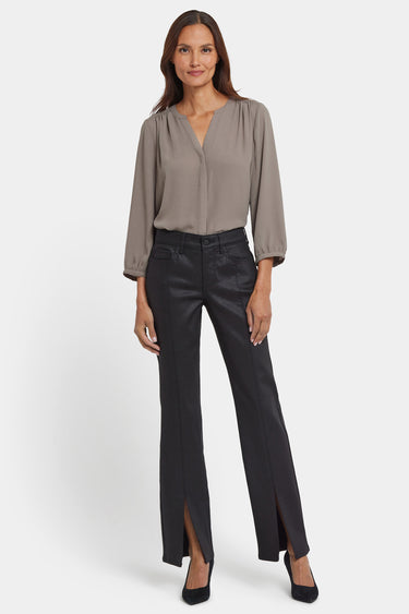 NYDJ Coated Marilyn Straight Jeans With Front Slits - Black Coated