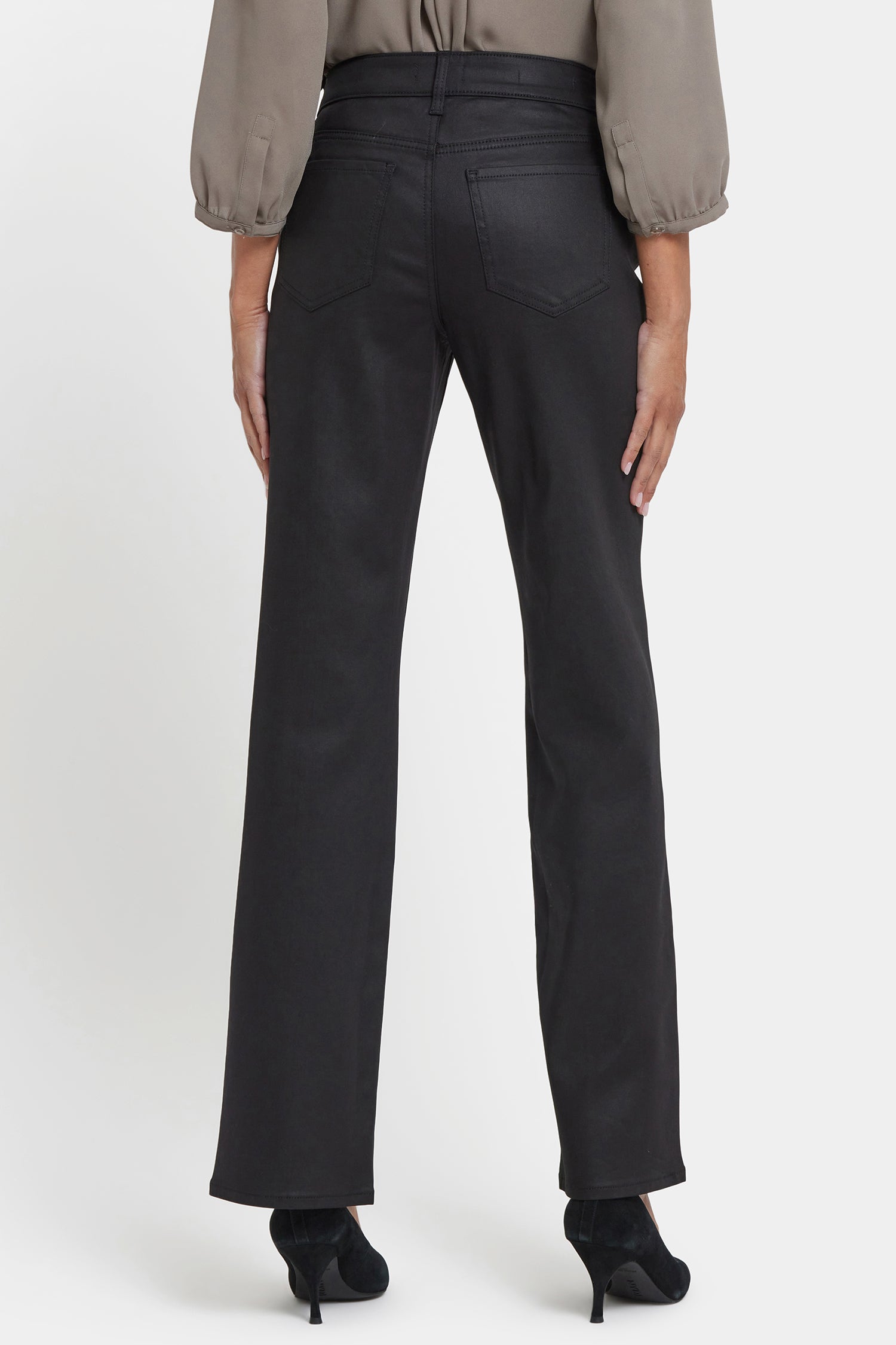 NYDJ Coated Marilyn Straight Jeans With Front Slits - Black Coated