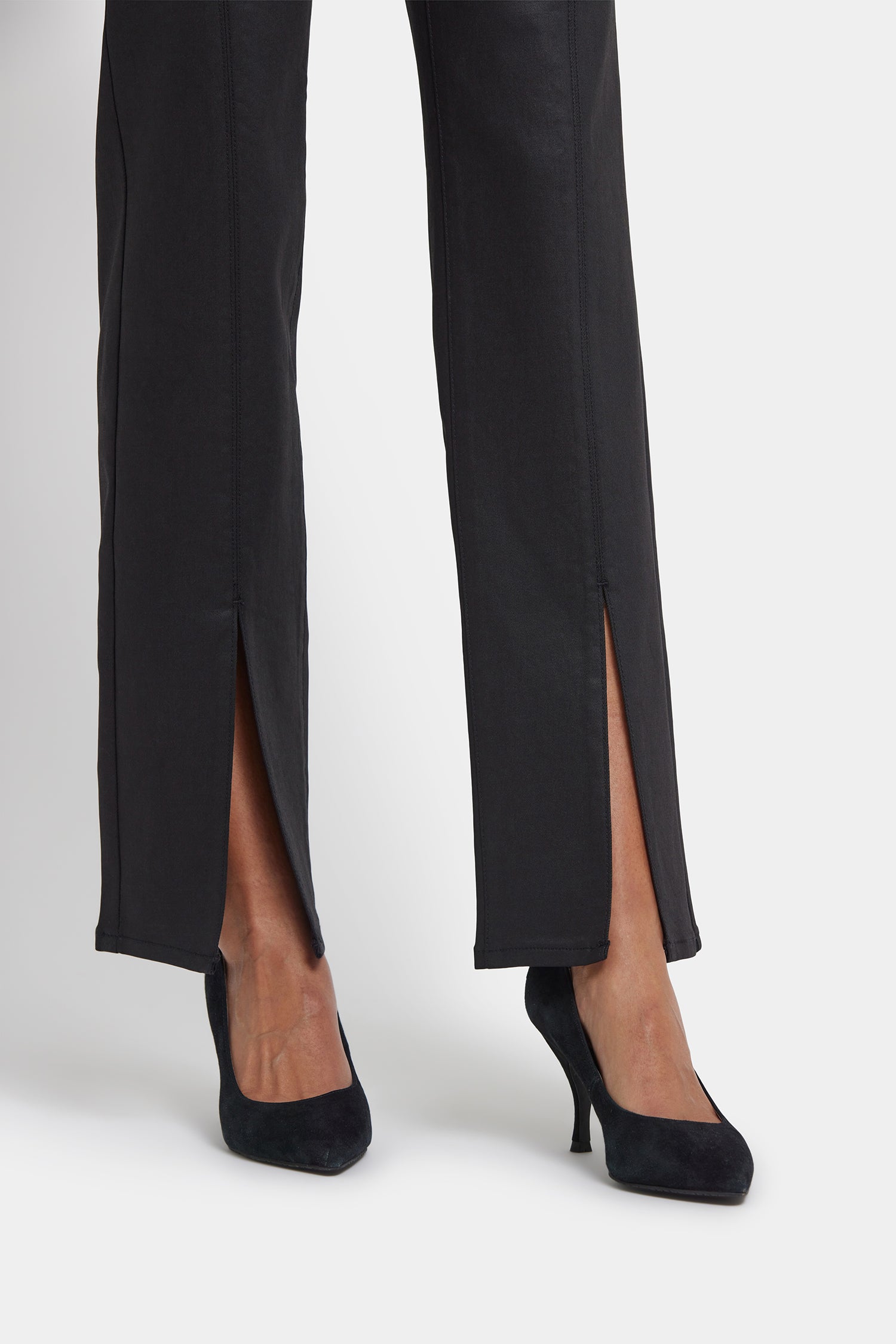 Coated Marilyn Straight Jeans With Front Slits - Black