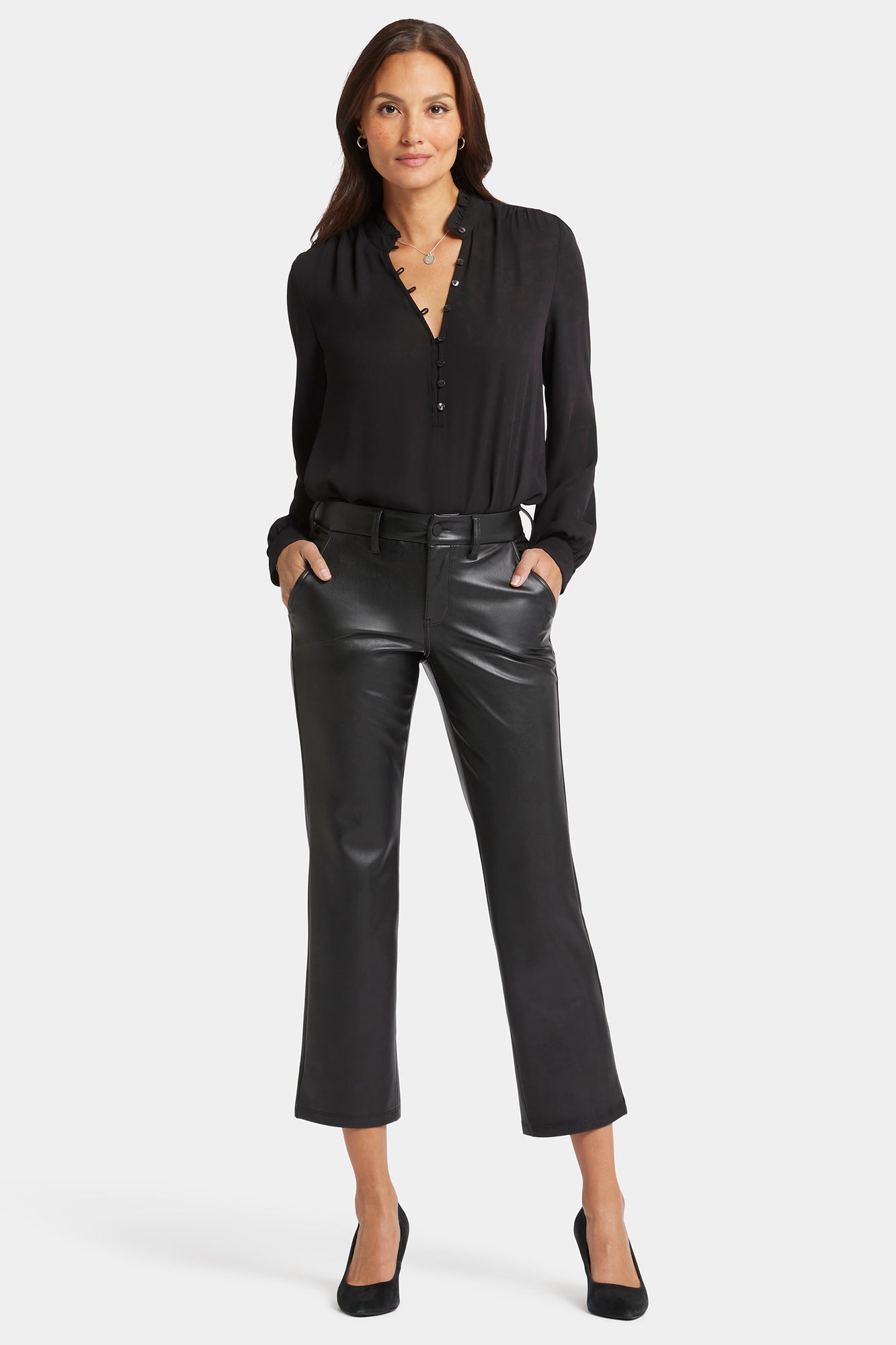 NYDJ Faux Leather Straight Ankle Pants Sculpt-Her™ Collection - Black