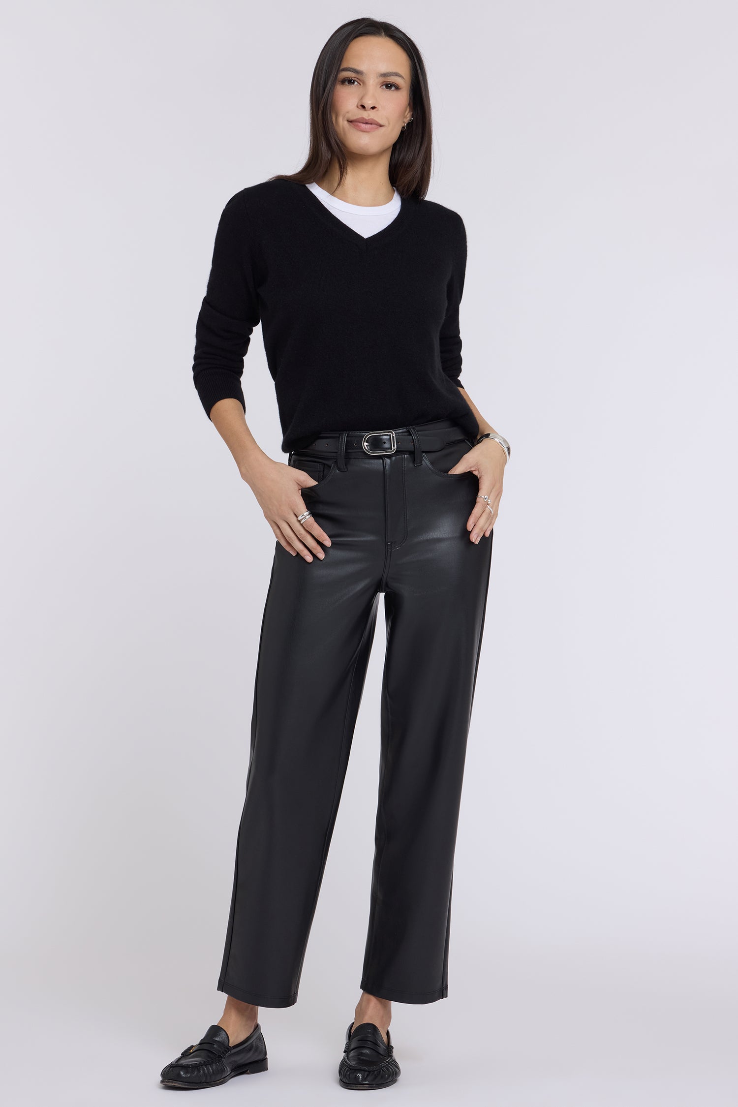 NYDJ Faux Leather Kasey Stovepipe Pants Sculpt-Her™ Collection - Black