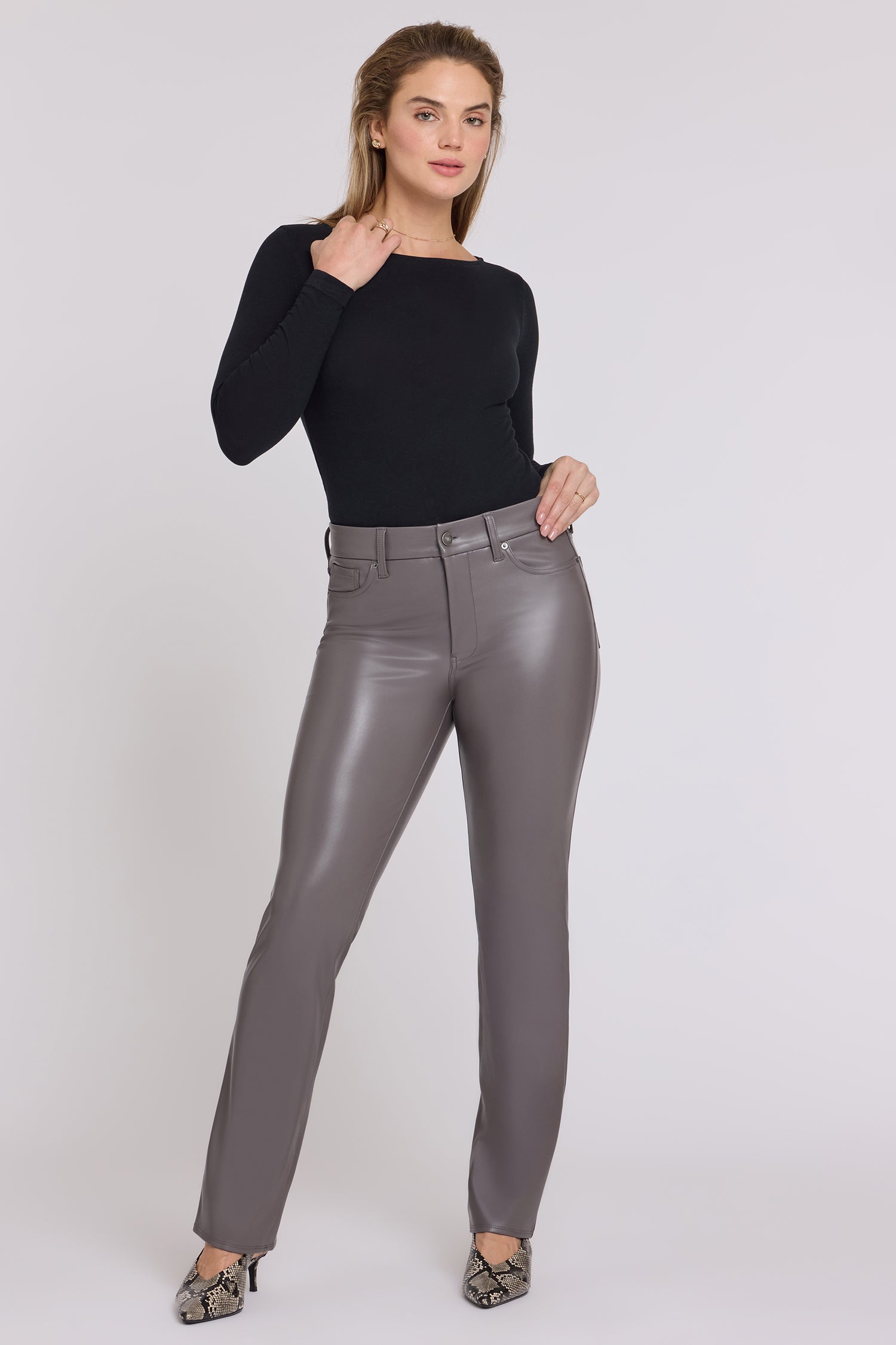 NYDJ Faux Leather Marilyn Straight Pants Sculpt-Her™ Collection - Falcon