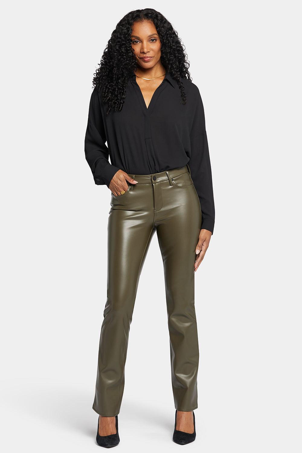 NYDJ Faux Leather Marilyn Straight Pants Sculpt-Her™ Collection - Ripe Olive