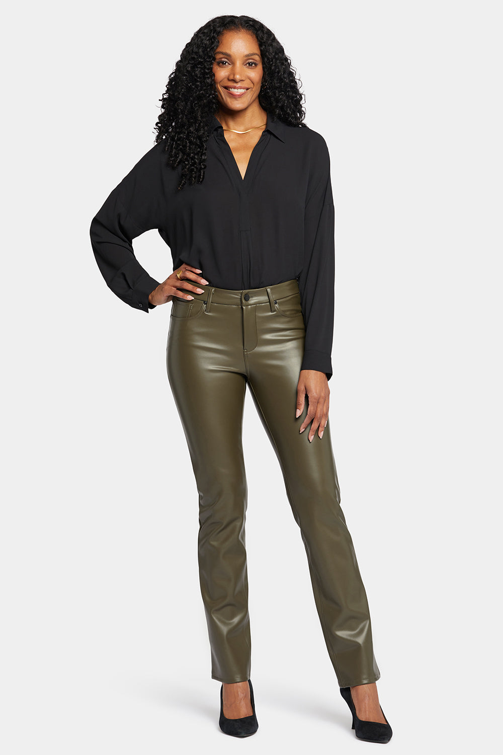 NYDJ Faux Leather Marilyn Straight Pants Sculpt-Her™ Collection - Ripe Olive