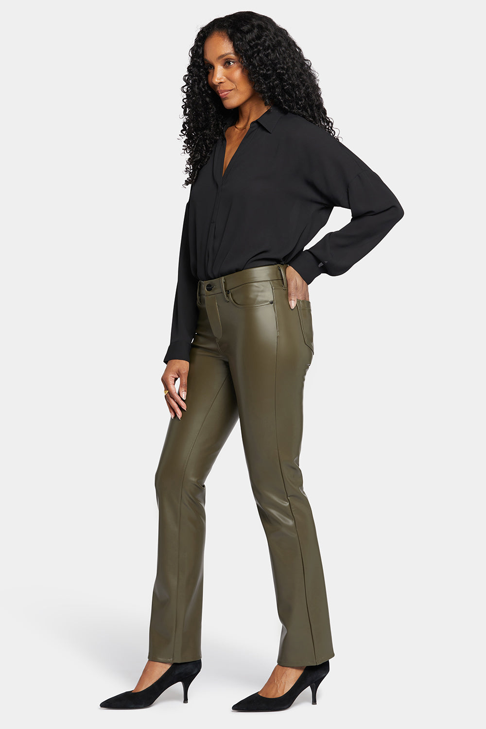 NYDJ Faux Leather Marilyn Straight Pants Sculpt-Her™ Collection - Ripe Olive