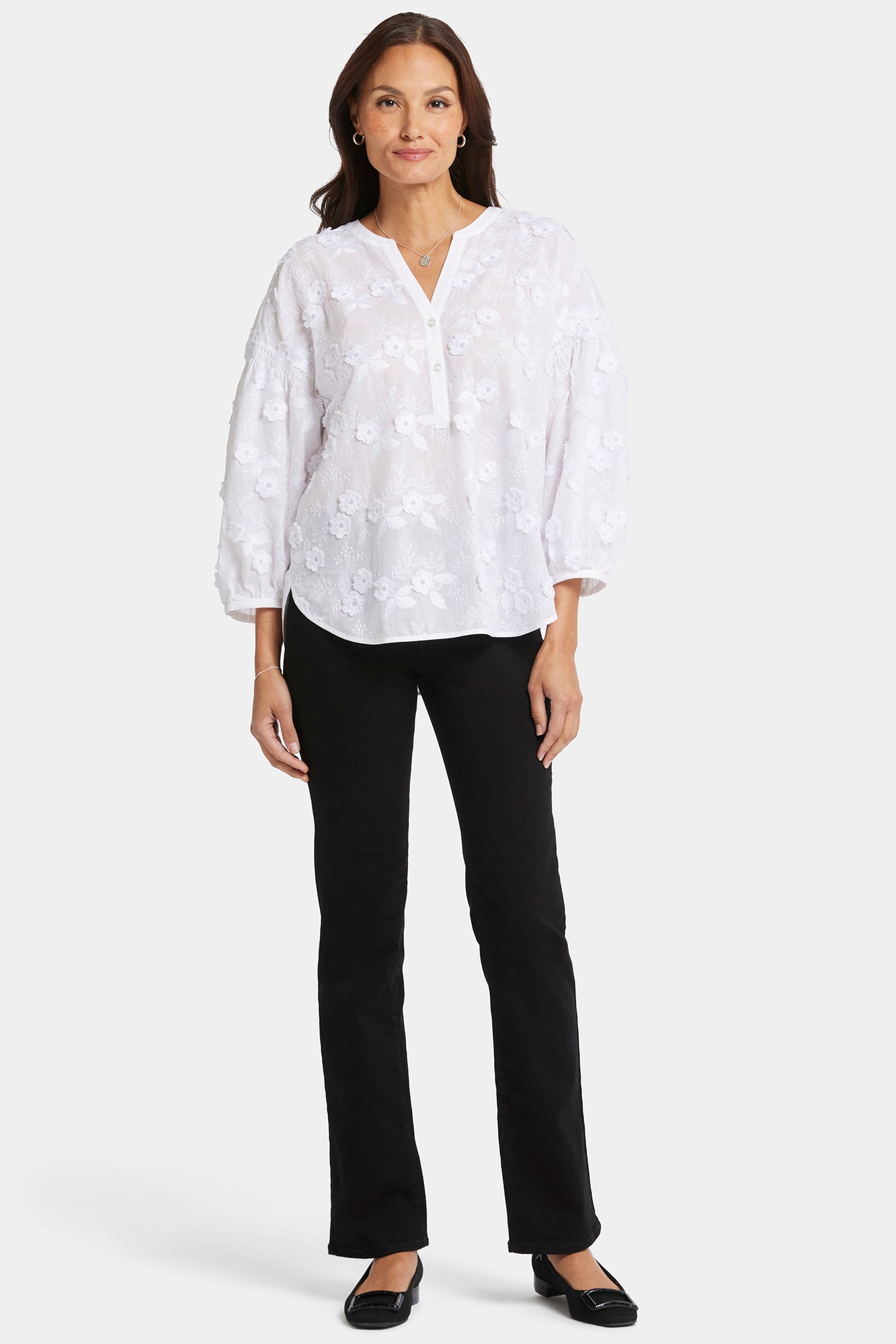 NYDJ Paulina Peasant Blouse  - Optic White