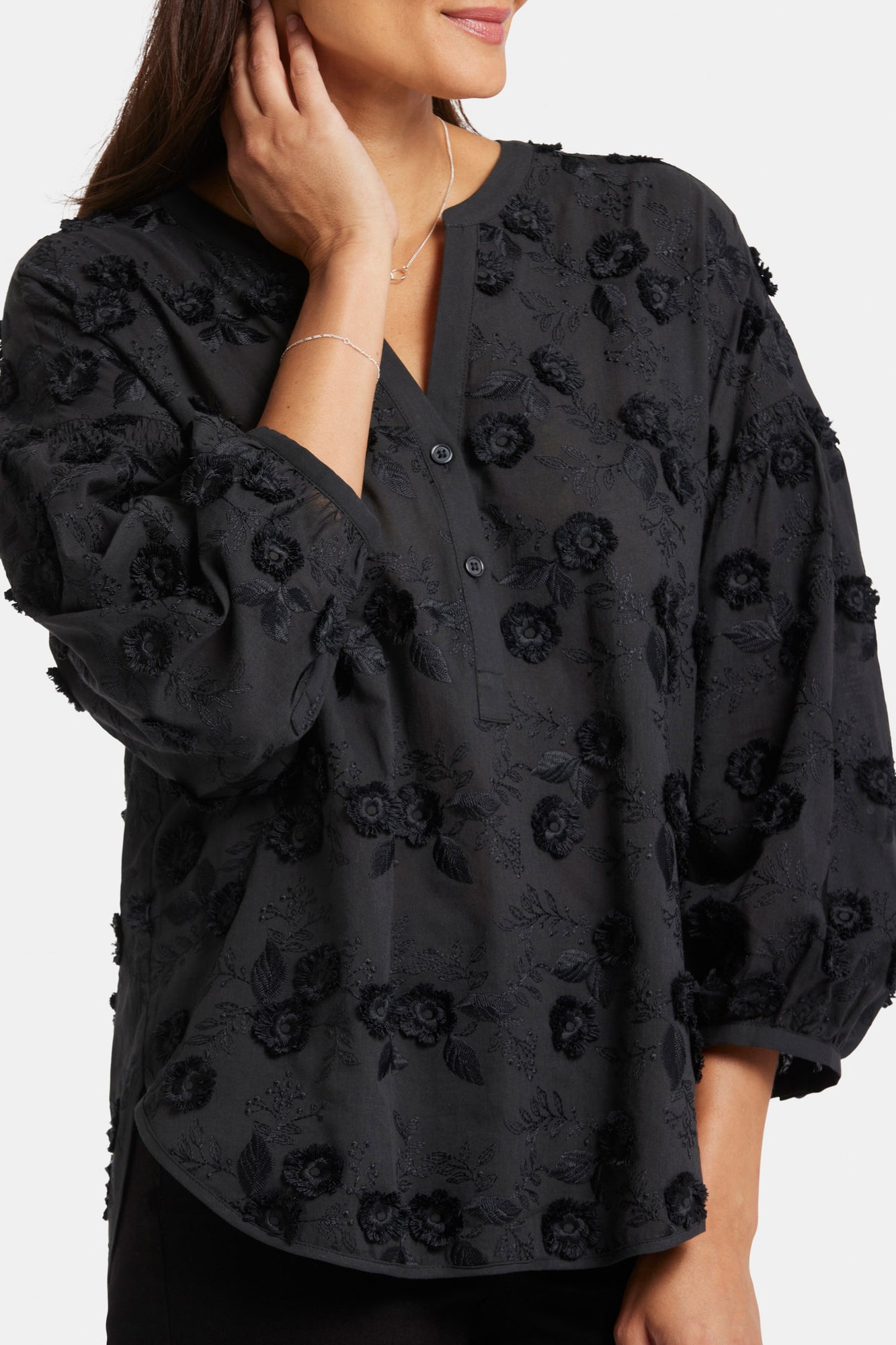 NYDJ Paulina Peasant Blouse  - Black