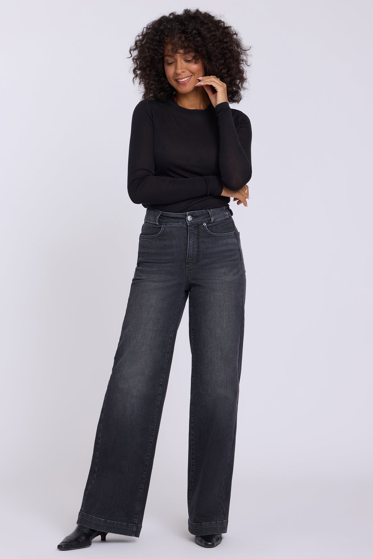 NYDJ Teresa Wide Leg Jeans In Shape Sense™ Denim With High Rise - Black Star