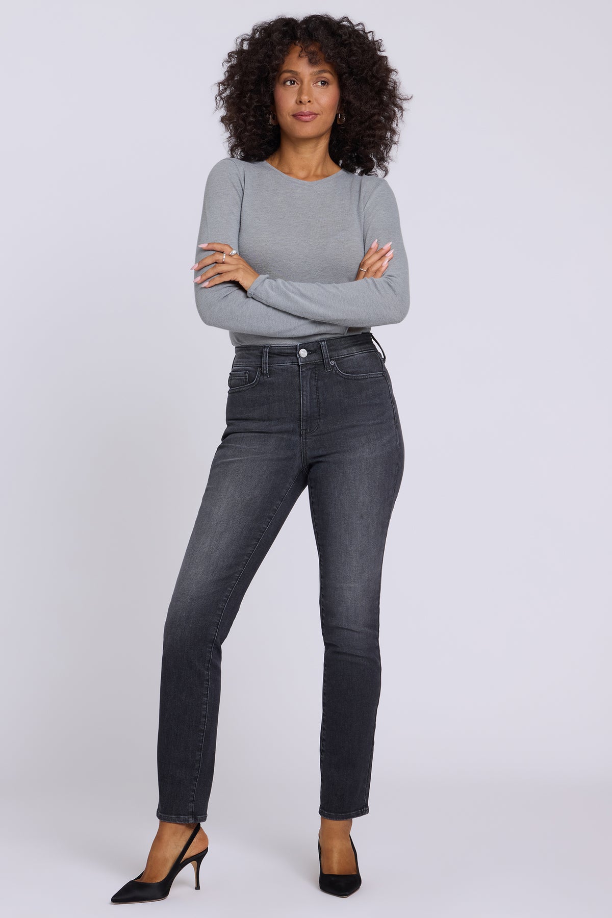 NYDJ Sheri Slim Straight Jeans In Shape Sense™ Denim With High Rise - Black Star