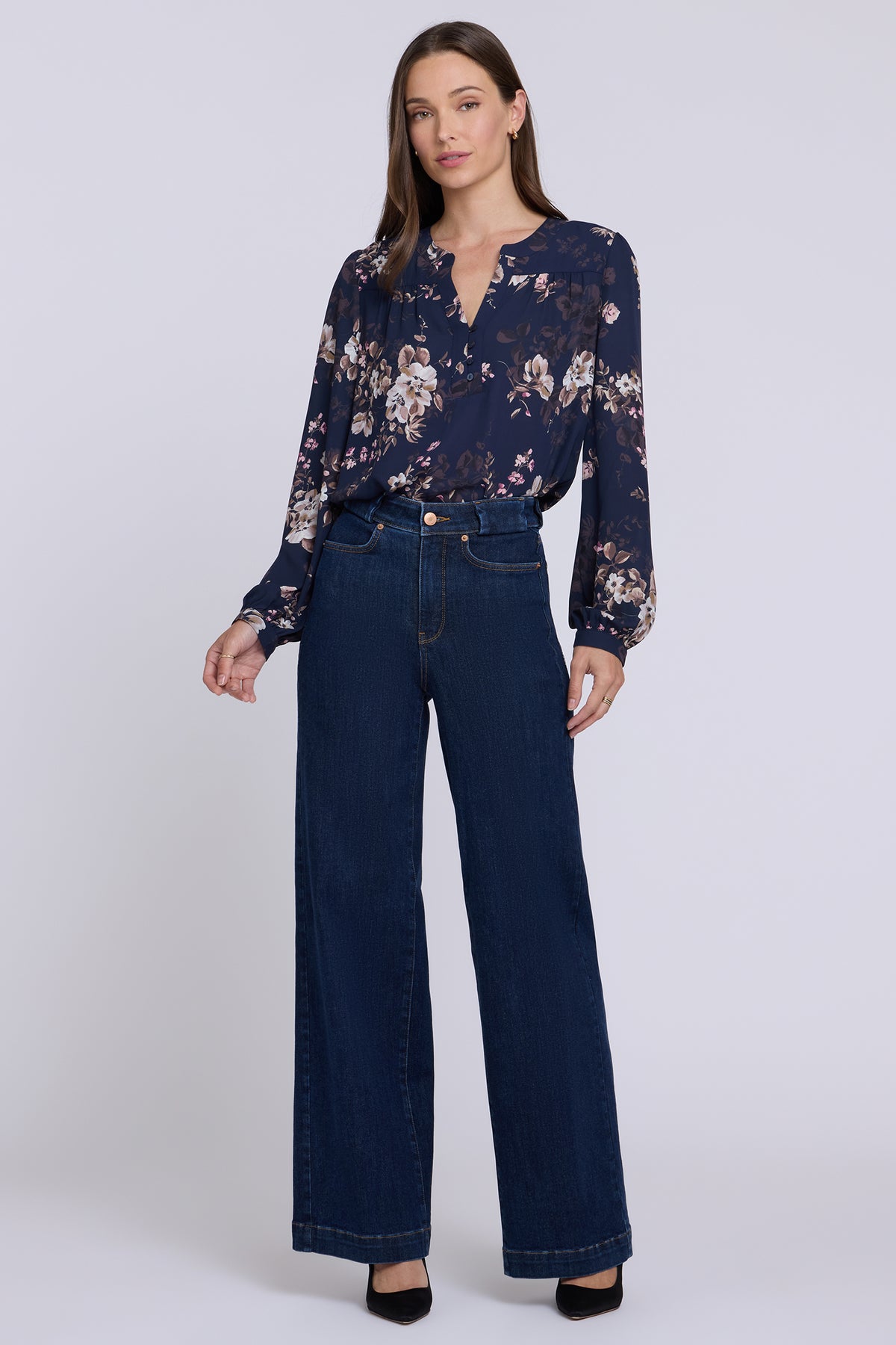 NYDJ Teresa Wide Leg Jeans In Shape Sense™ Denim With High Rise - Dark Stone