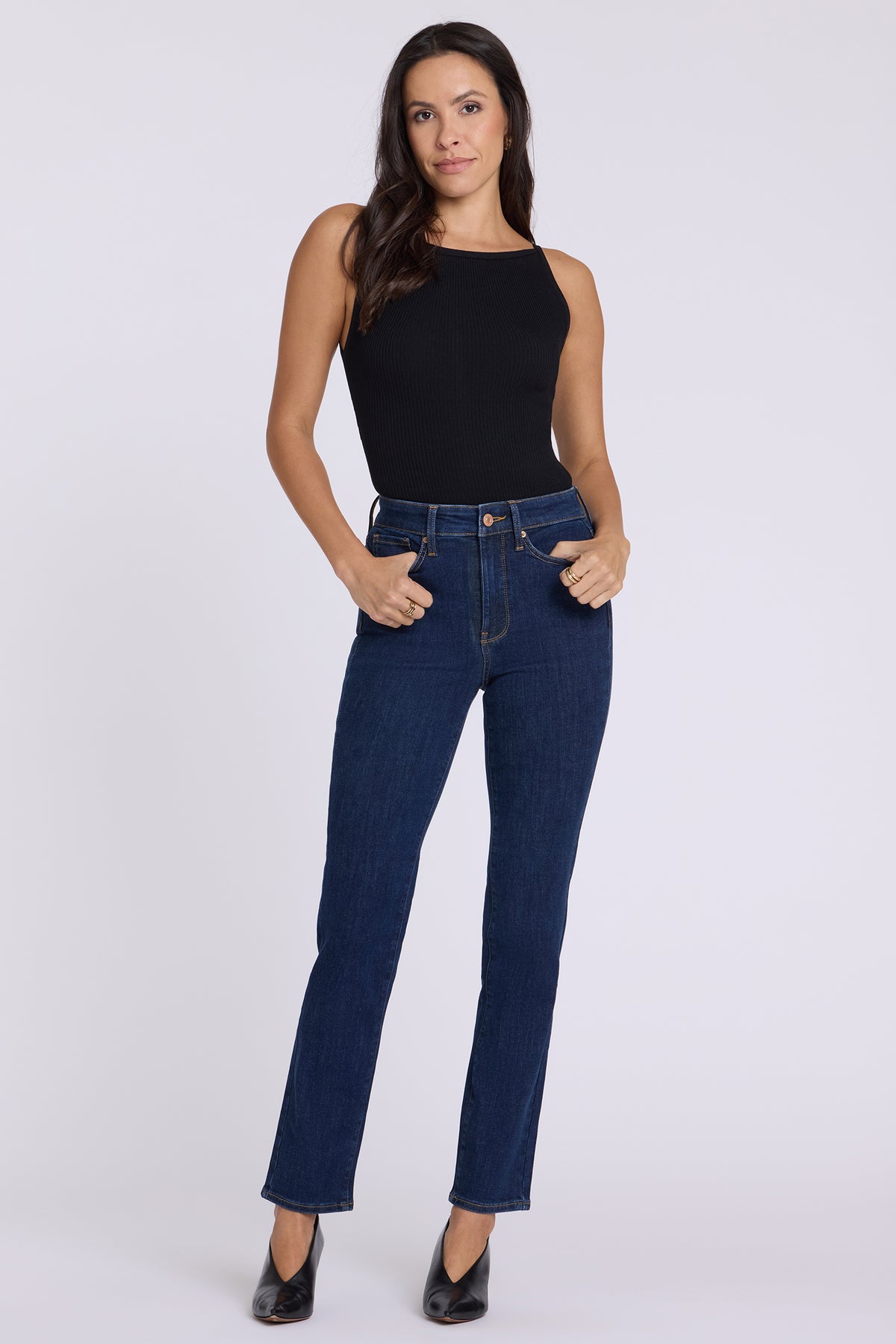 Sheri Slim Straight Jeans - Dark Stone