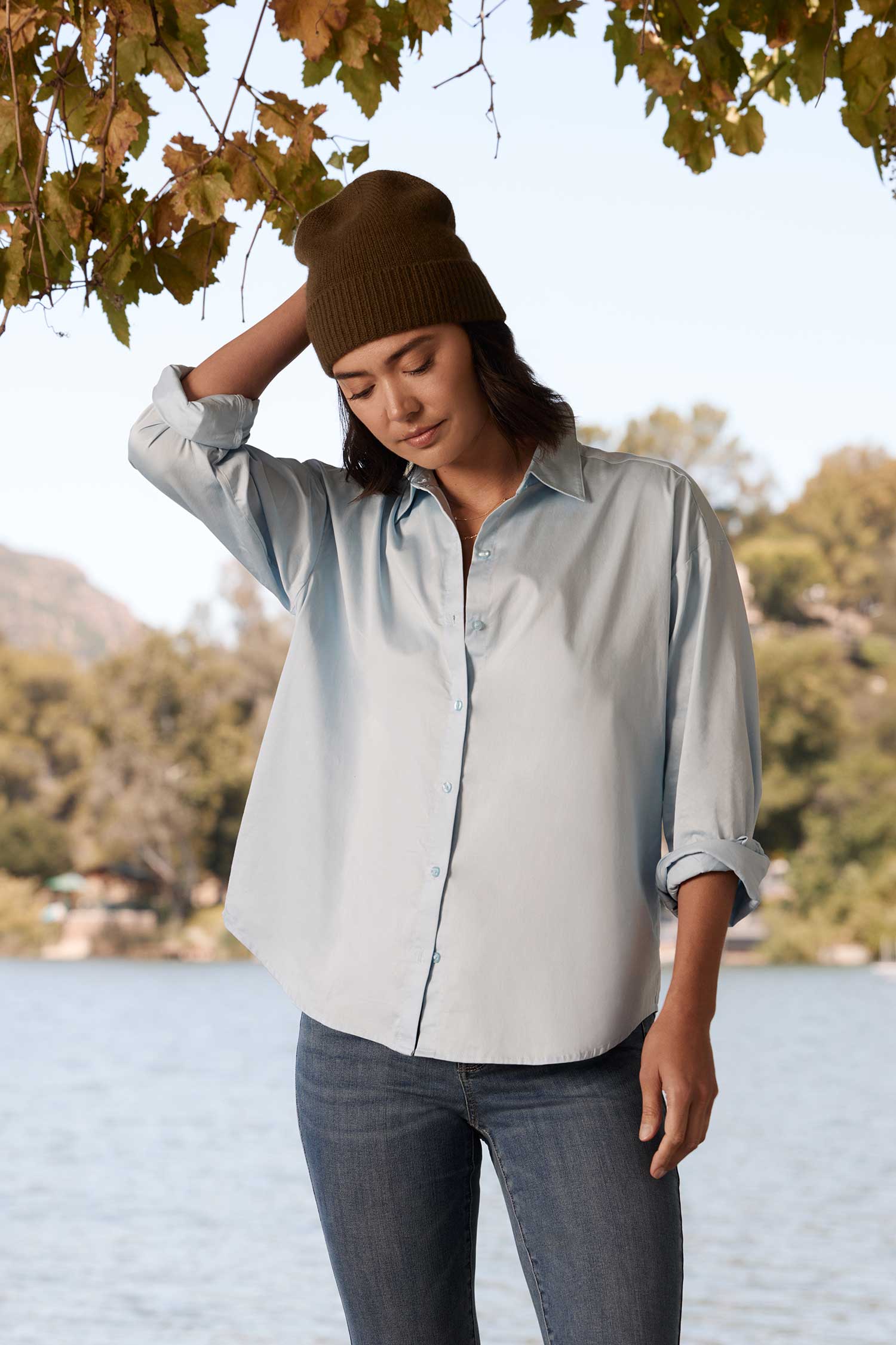 NYDJ Daphne Shirt In Cotton Poplin - Baby Blue