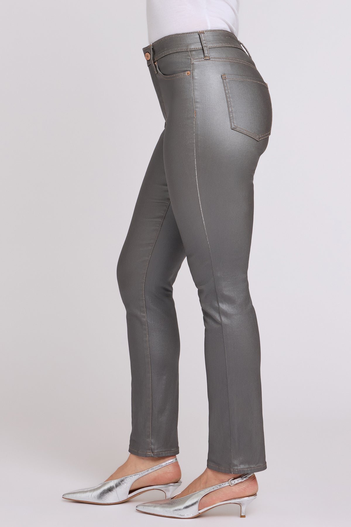 NYDJ Coated Sheri Slim Straight Jeans With High Rise - Coated Pewter