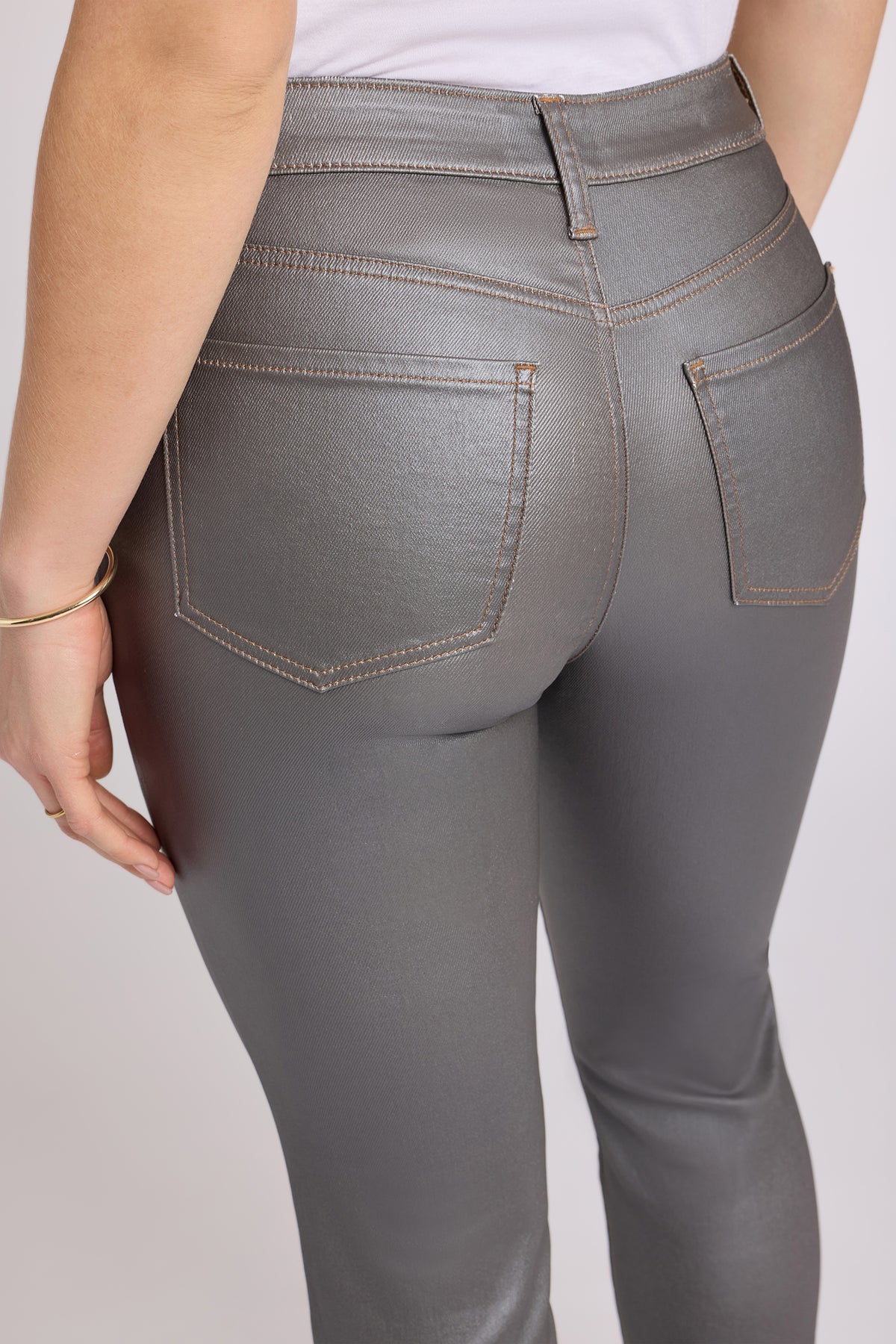 NYDJ Coated Sheri Slim Straight Jeans With High Rise - Coated Pewter