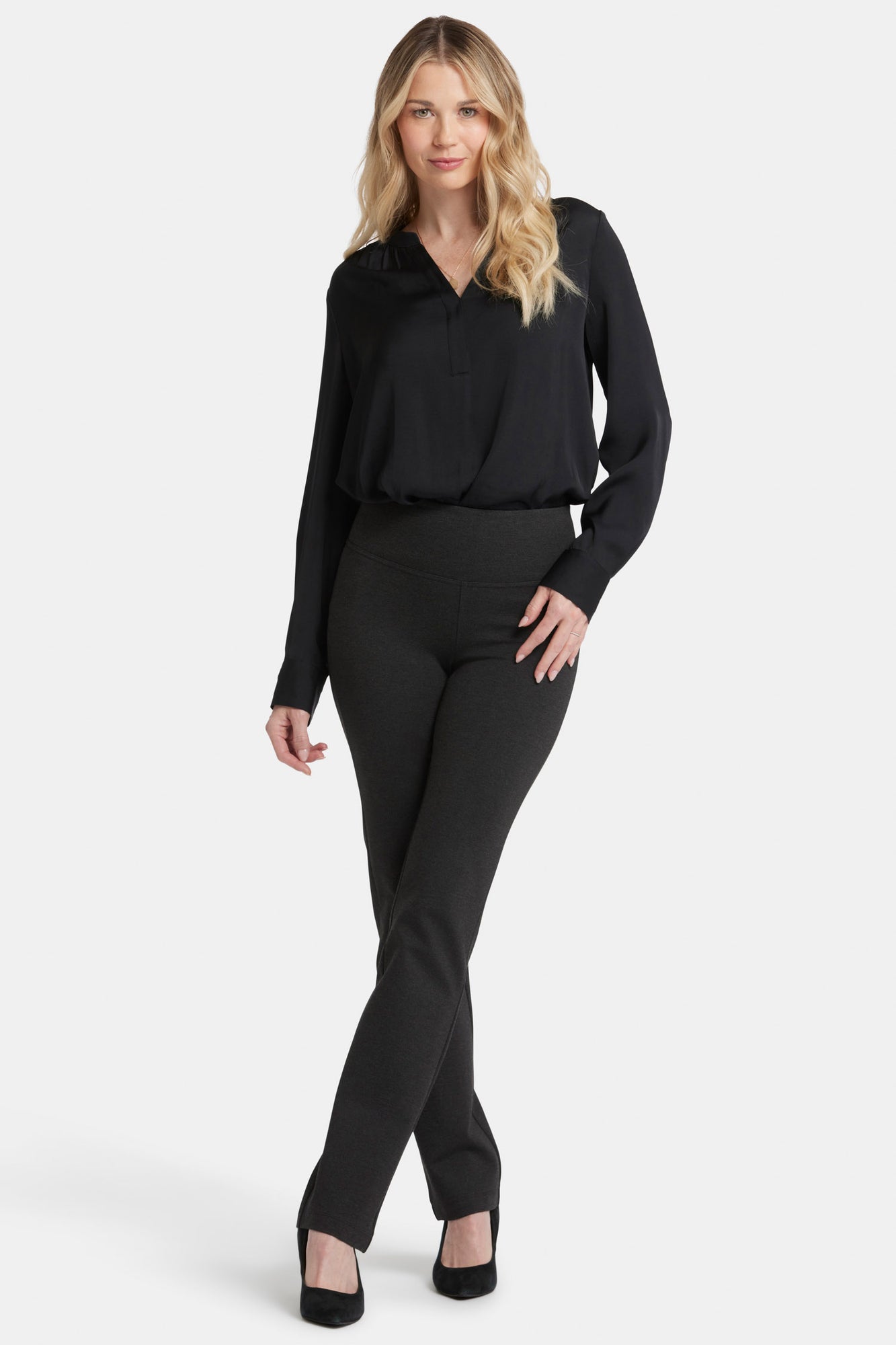 NYDJ Pull-On Straight Pants Sculpt-Her™ Collection - Charcoal Heathered