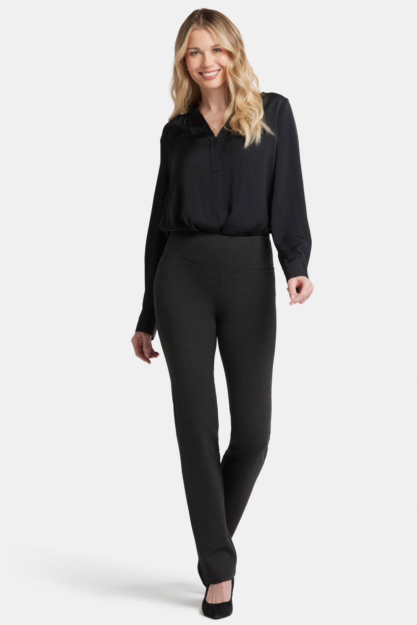 NYDJ Pull-On Straight Pants Sculpt-Her™ Collection - Charcoal Heathered