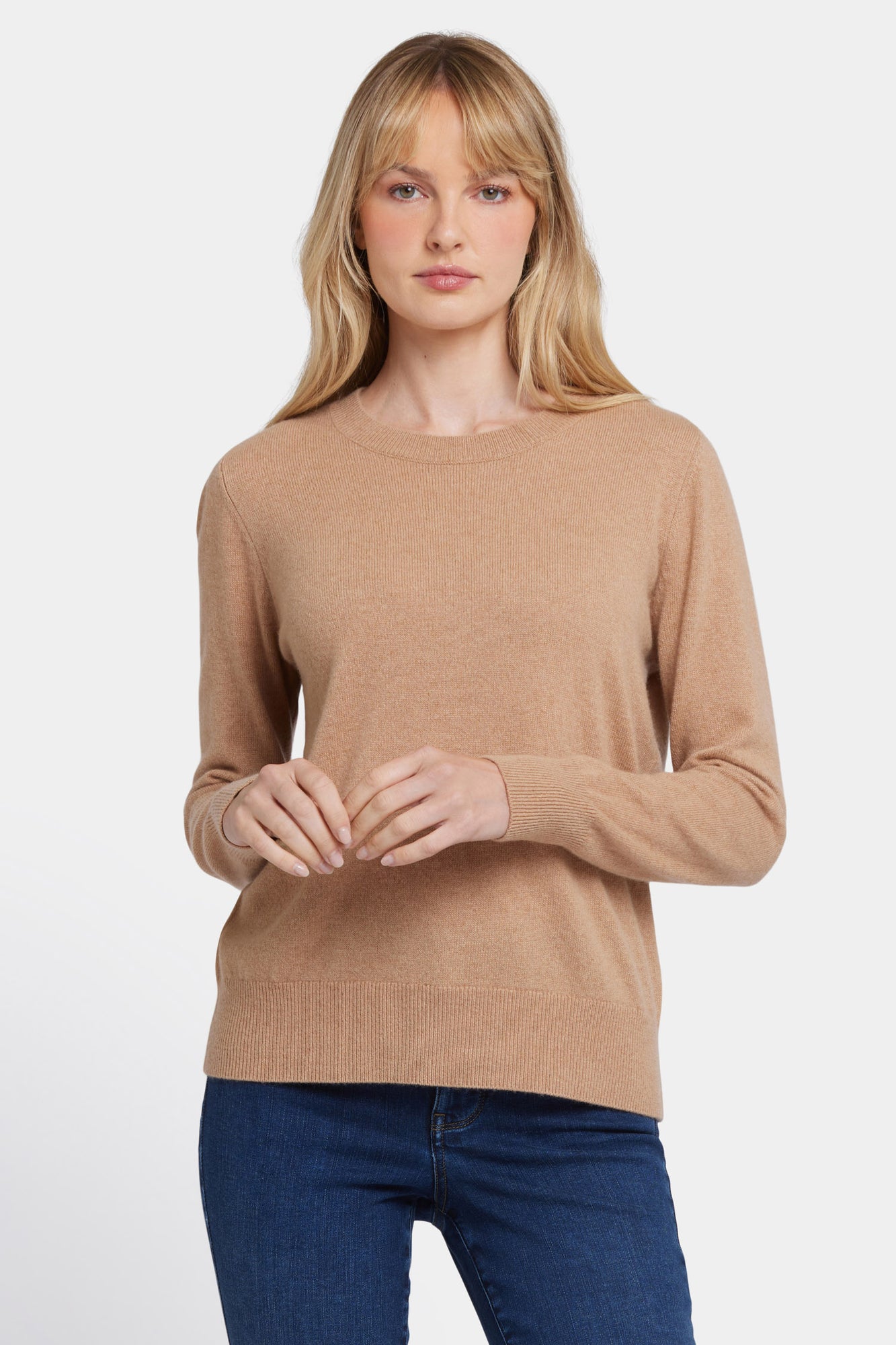 NYDJ Cashmere Essential Crewneck Sweater  - Tan