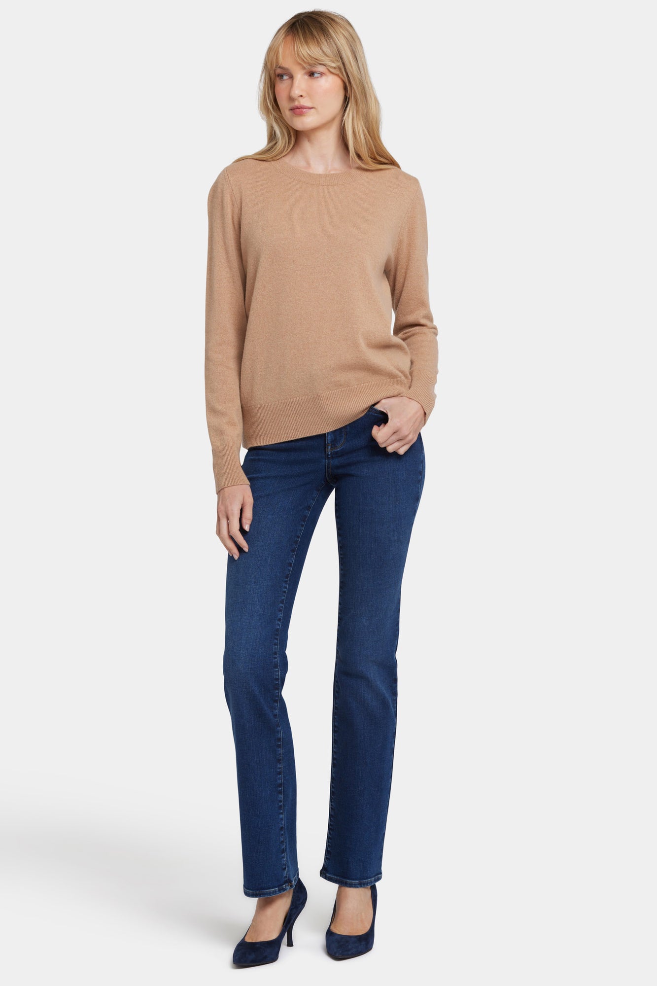 NYDJ Cashmere Essential Crewneck Sweater  - Tan