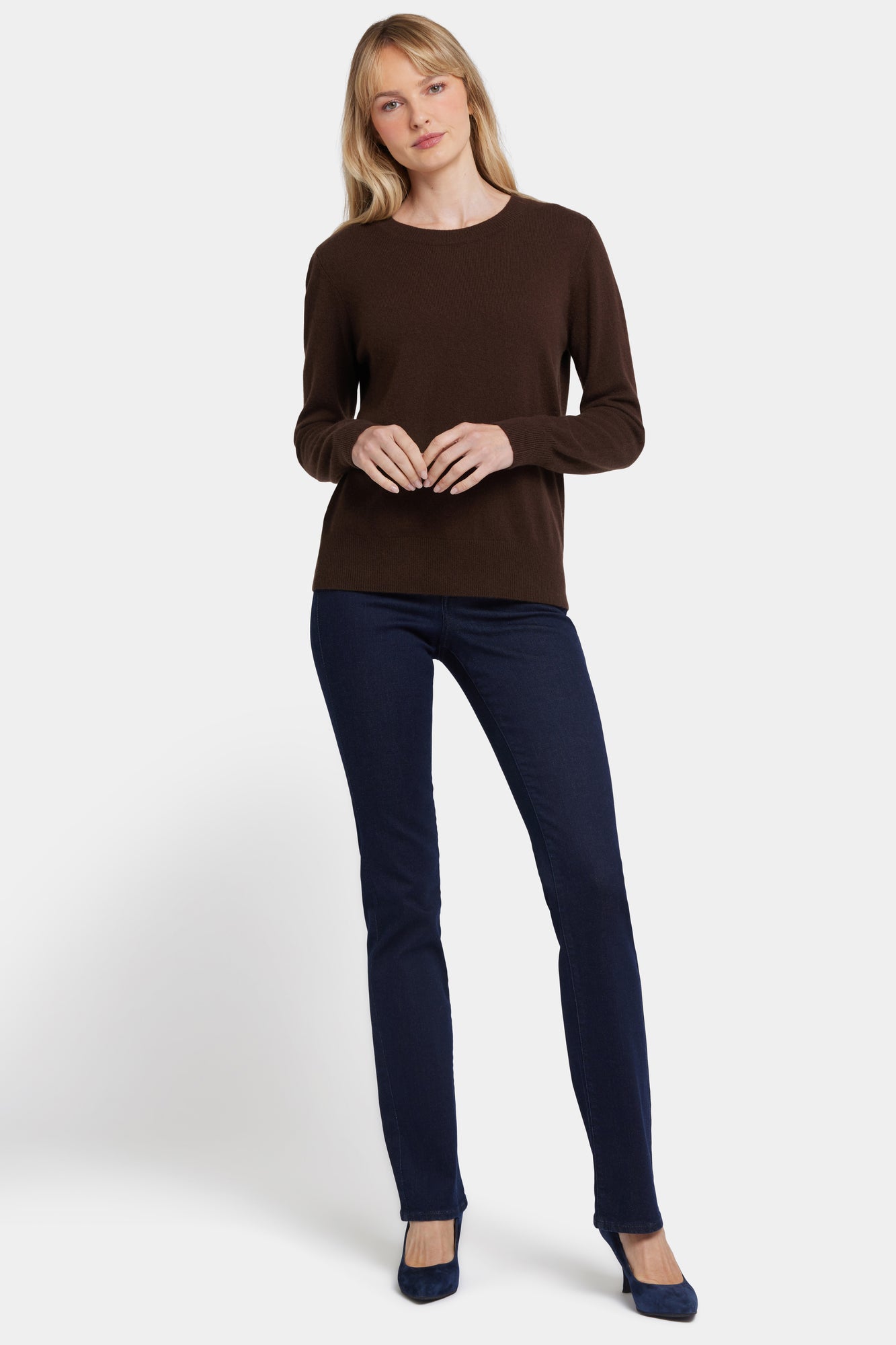 NYDJ Cashmere Essential Crewneck Sweater  - Brown