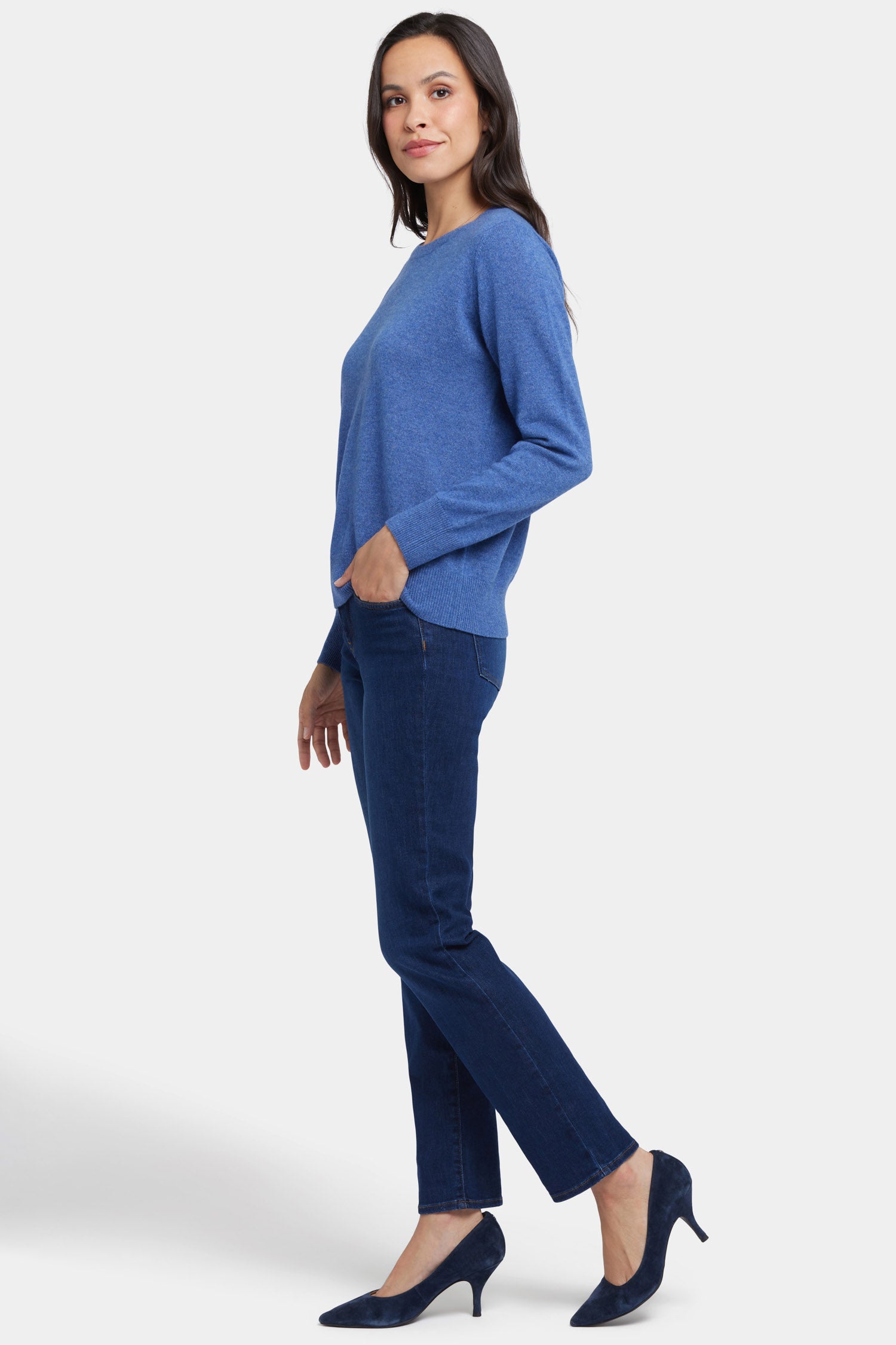 NYDJ Cashmere Essential Crewneck Sweater  - Heather Blue