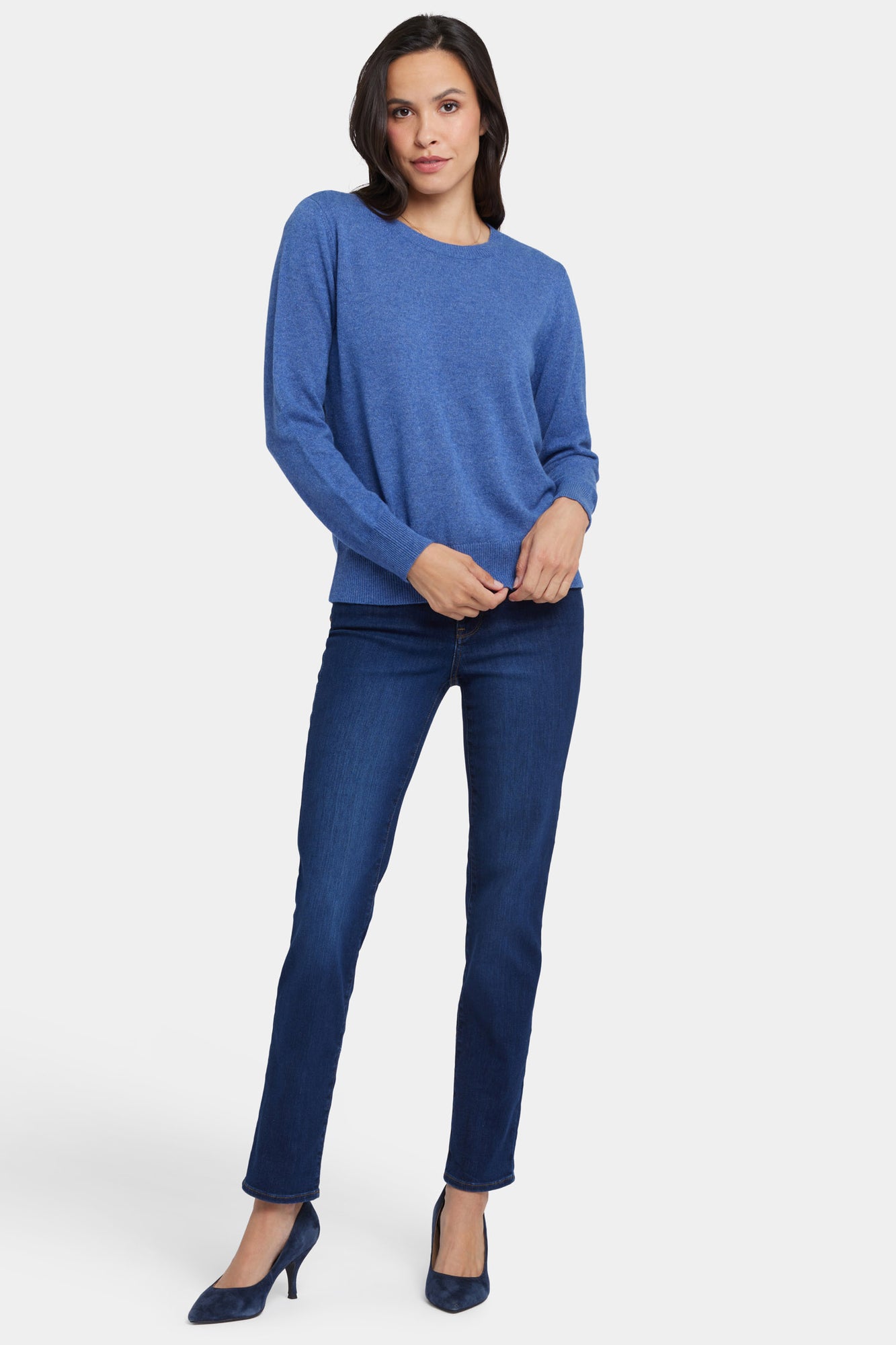 NYDJ Cashmere Essential Crewneck Sweater  - Heather Blue