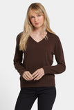 NYDJ Cashmere Classic V-Neck Sweater  - Brown