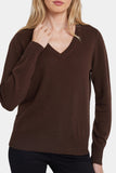 NYDJ Cashmere Classic V-Neck Sweater  - Brown