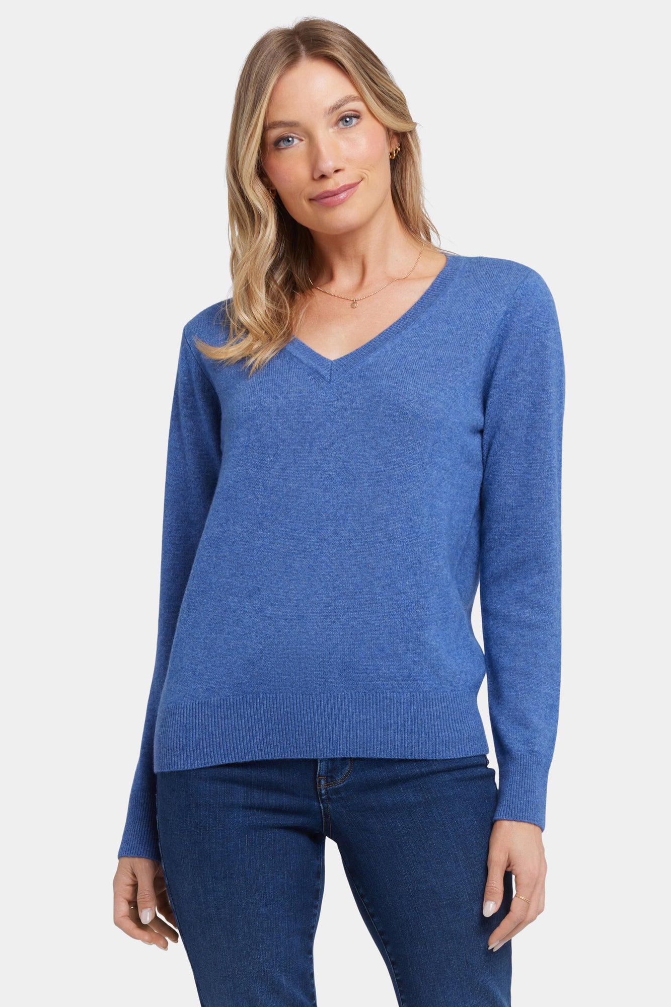 NYDJ Cashmere Classic V-Neck Sweater  - Heather Blue