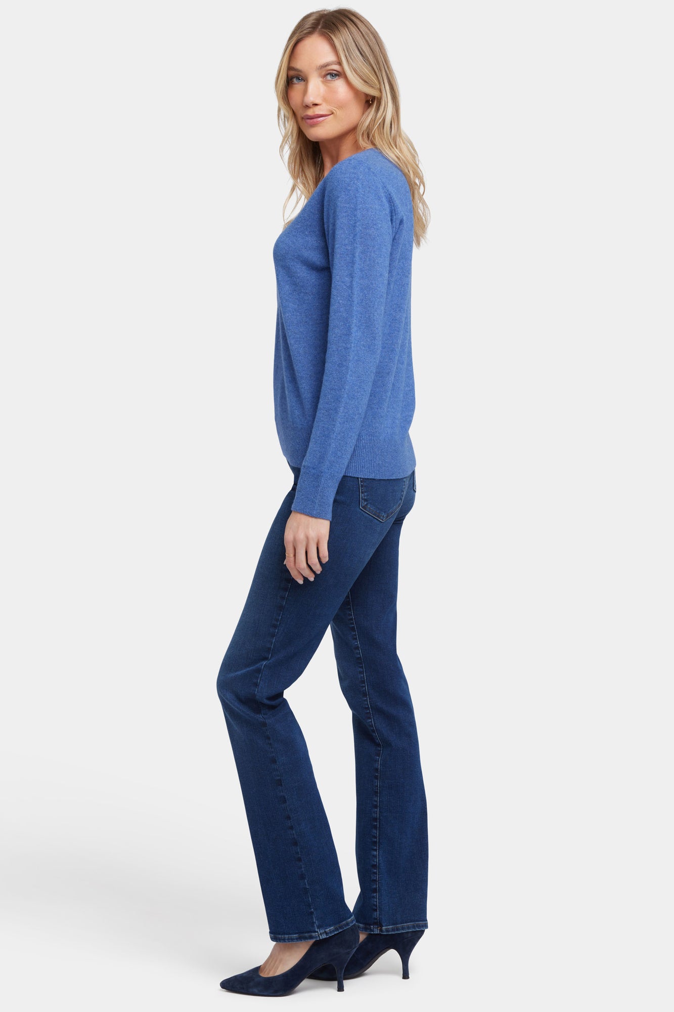 NYDJ Cashmere Classic V-Neck Sweater  - Heather Blue