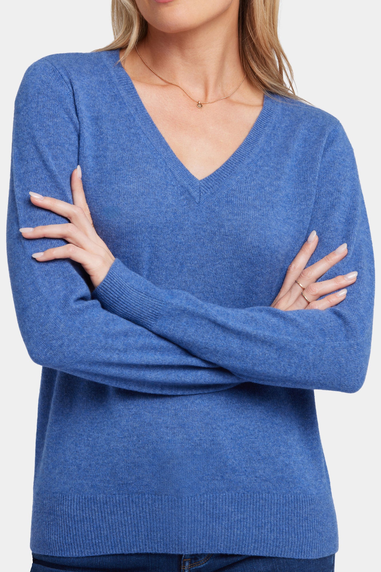 NYDJ Cashmere Classic V-Neck Sweater  - Heather Blue