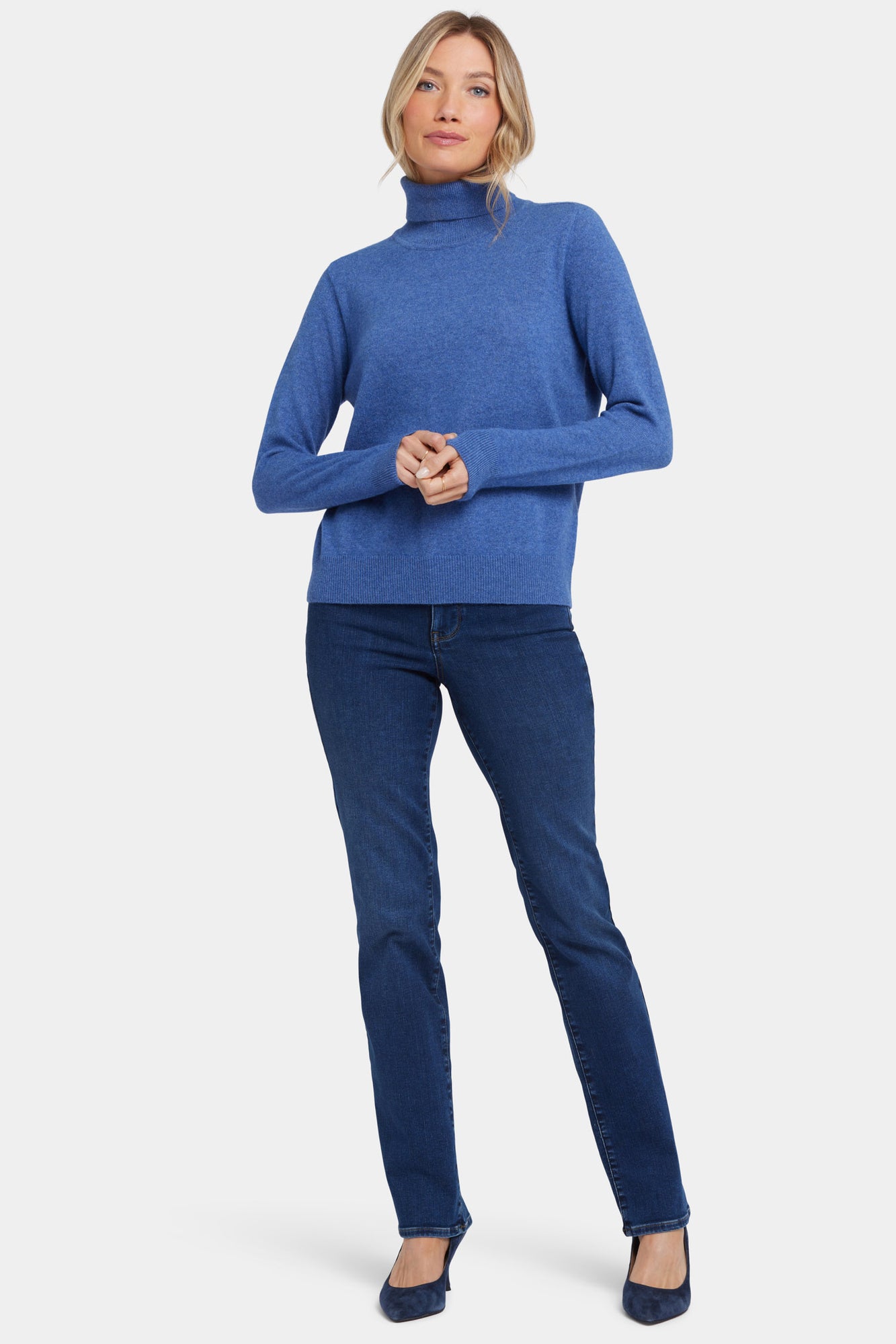 NYDJ Cashmere Turtleneck Sweater  - Heather Blue