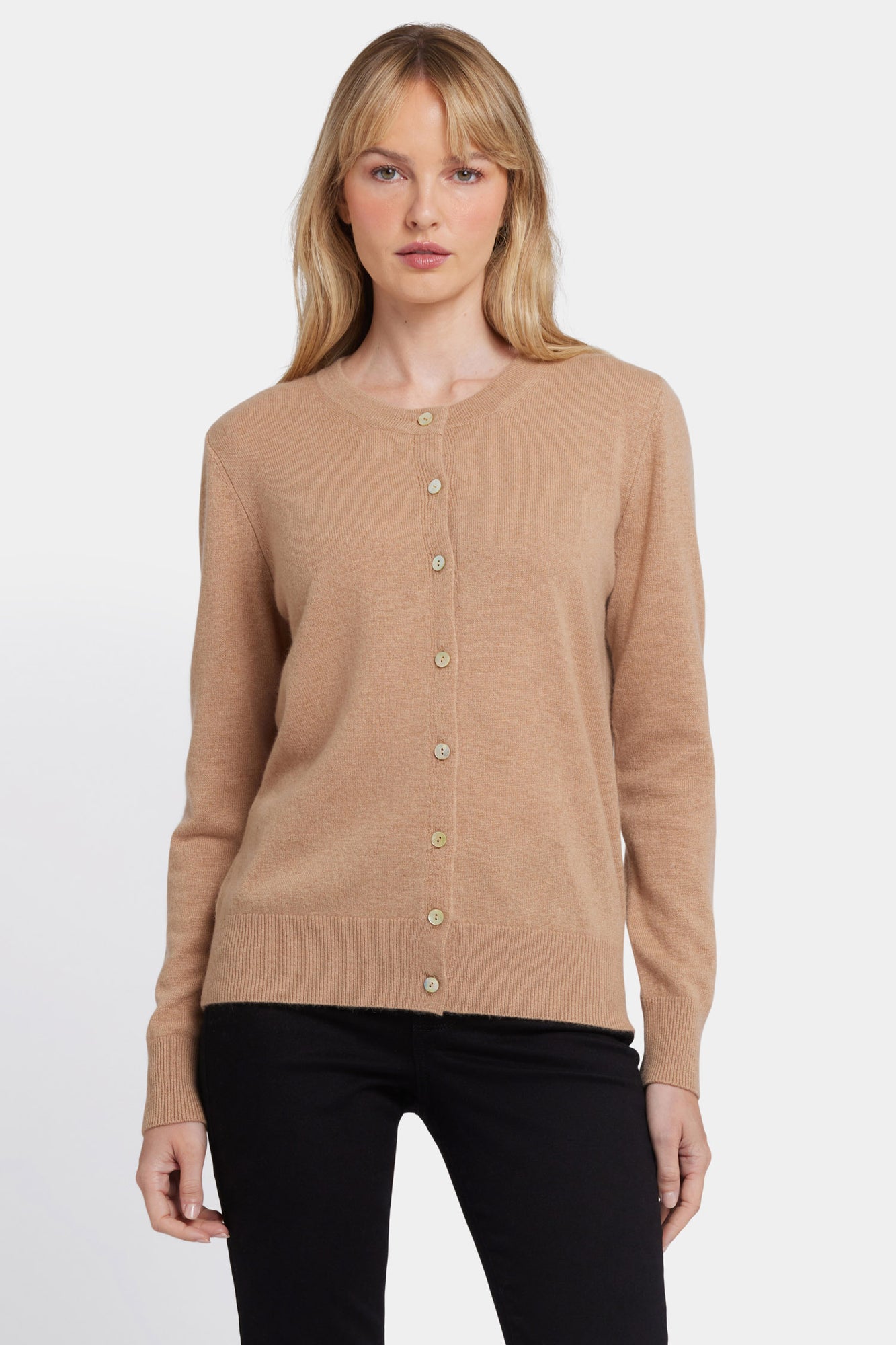 NYDJ Cashmere Crewneck Cardigan  - Tan