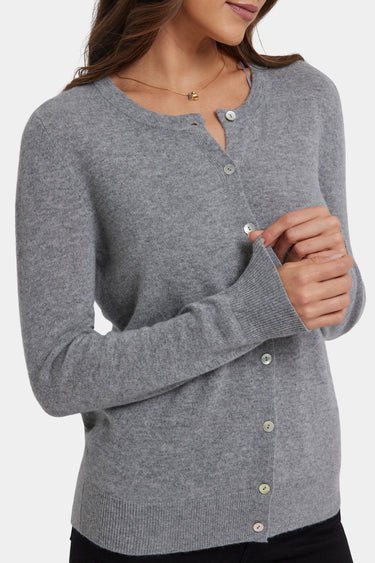 NYDJ Cashmere Crewneck Cardigan  - Light Heather Grey