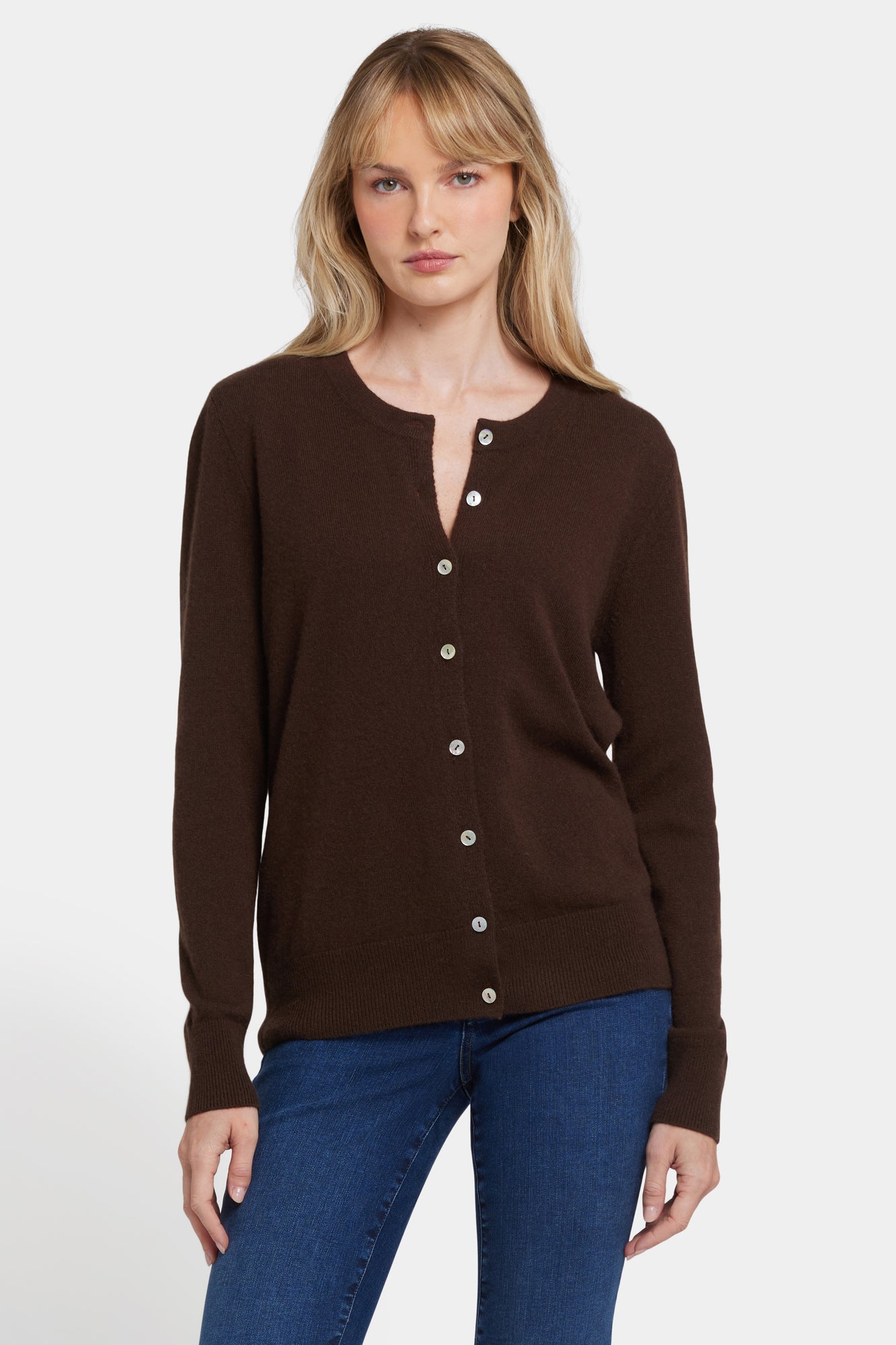 NYDJ Cashmere Crewneck Cardigan  - Brown