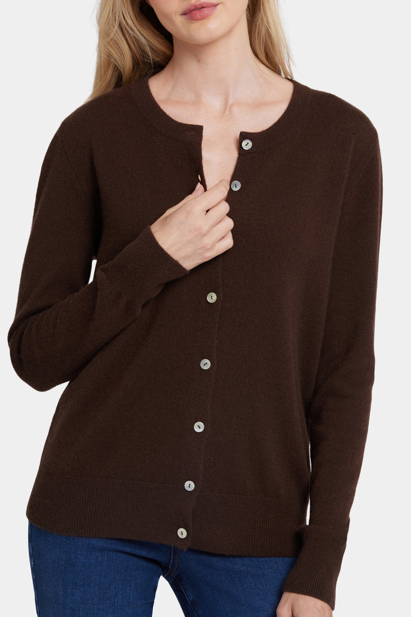 NYDJ Cashmere Crewneck Cardigan  - Brown