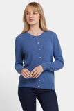 NYDJ Cashmere Crewneck Cardigan  - Heather Blue