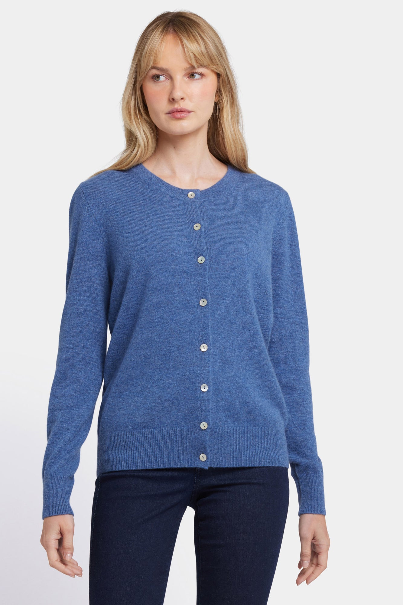 NYDJ Cashmere Crewneck Cardigan  - Heather Blue