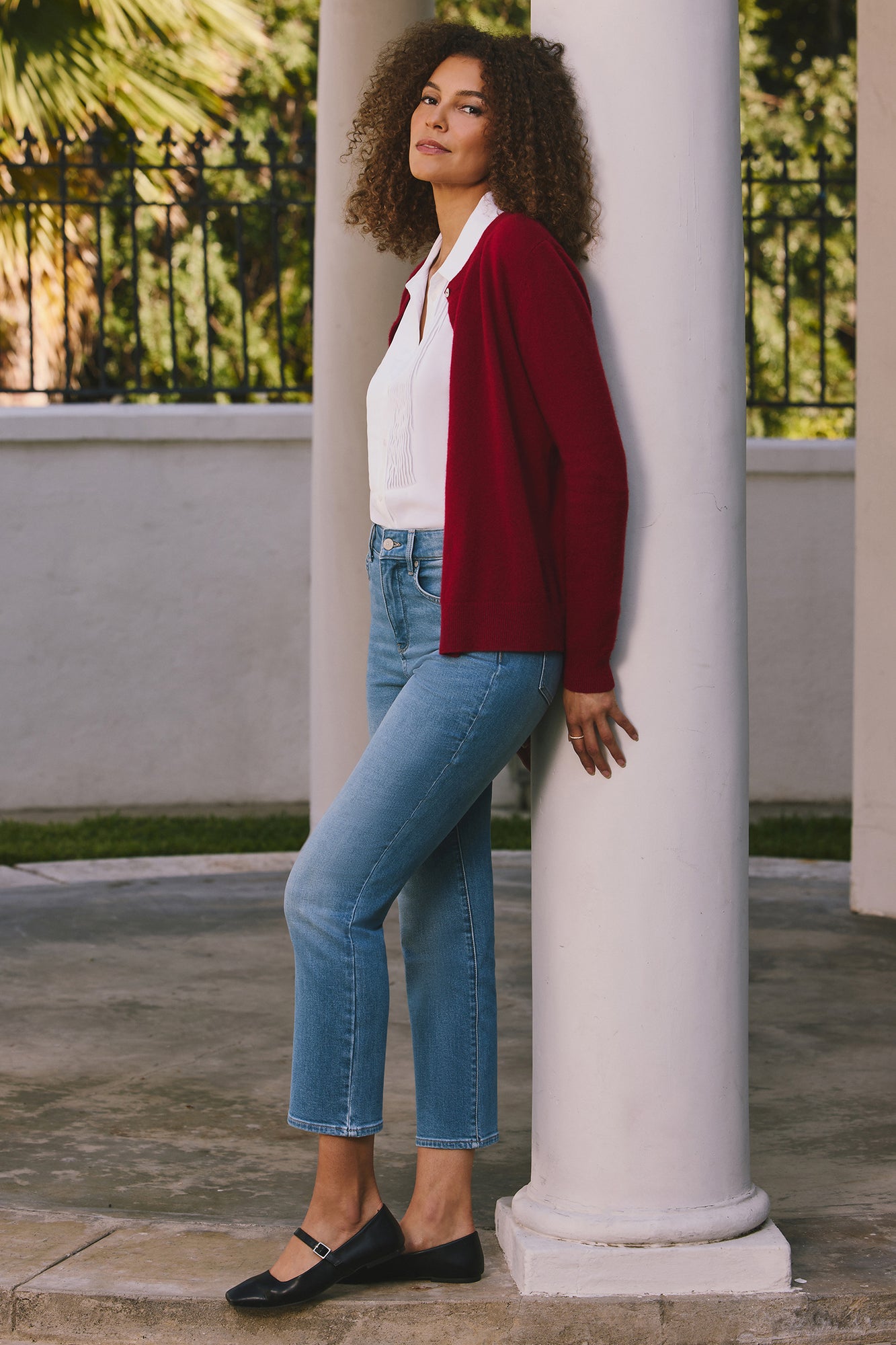 NYDJ Cashmere Crewneck Cardigan  - Red