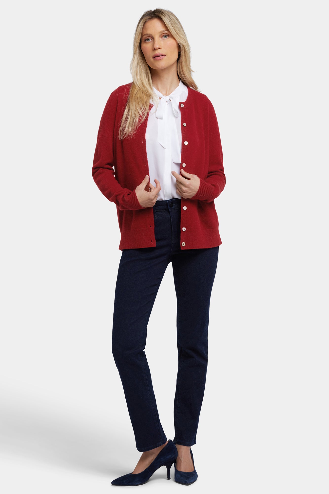 NYDJ Cashmere Crewneck Cardigan  - Red