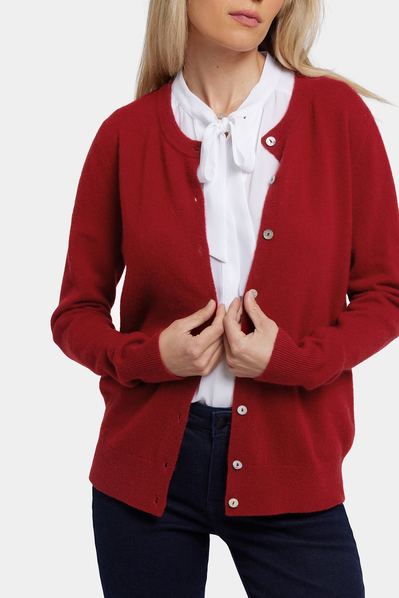 NYDJ Cashmere Crewneck Cardigan  - Red