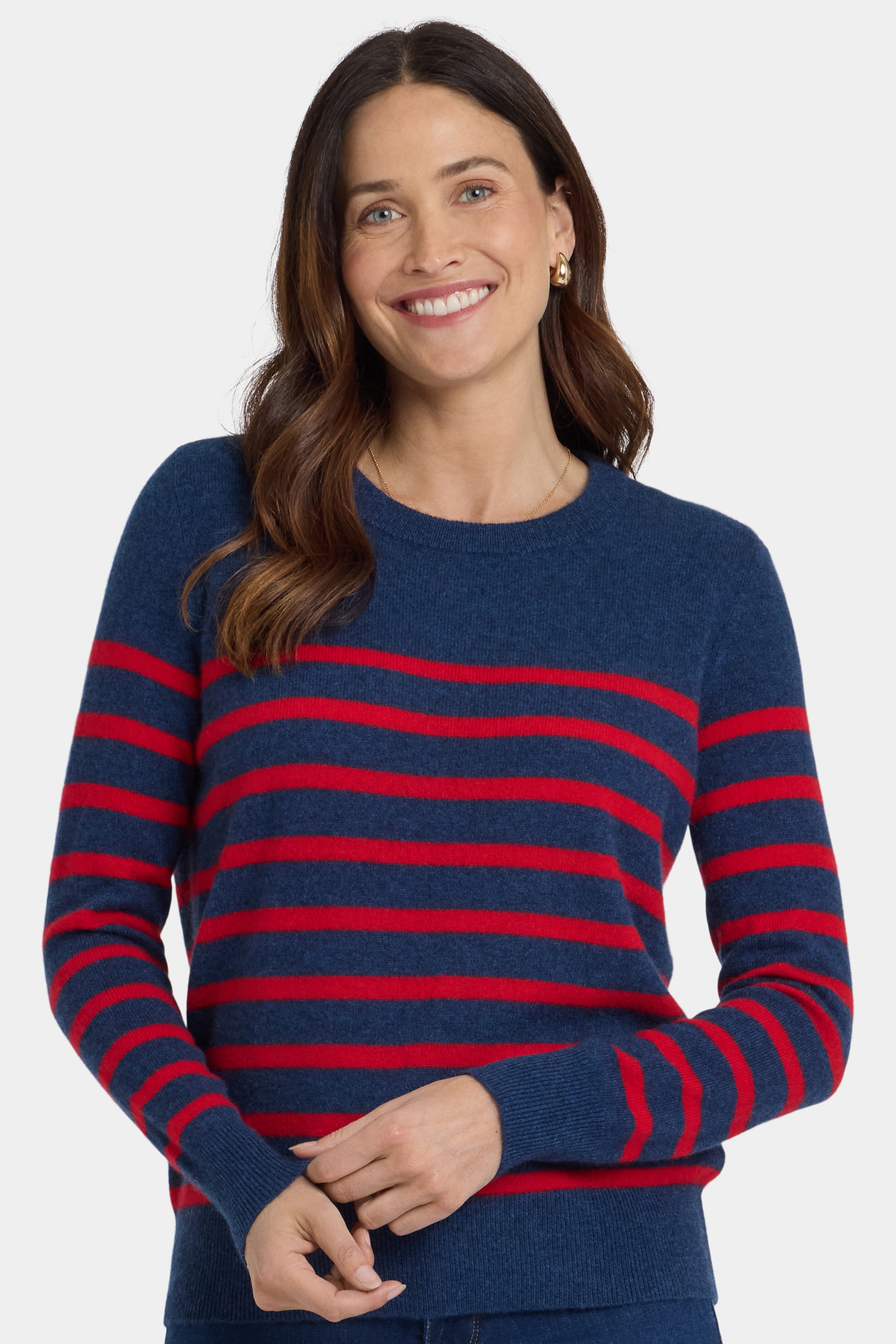 Claver White and Pink Striped Roll Neck Sweater with Navy Anchor main image 0