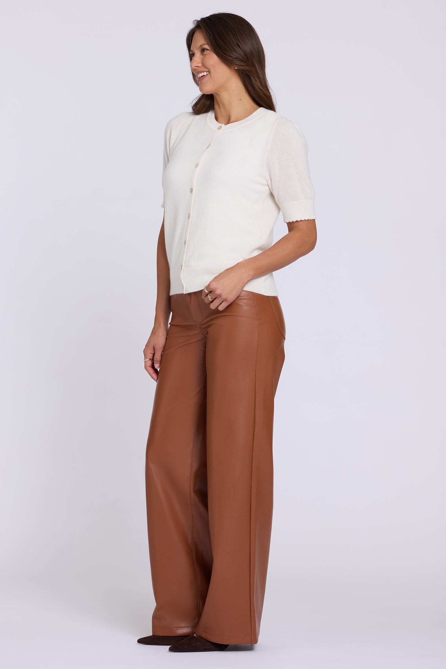 NYDJ Cashmere Short Sleeved Crewneck Cardigan  - Ivory