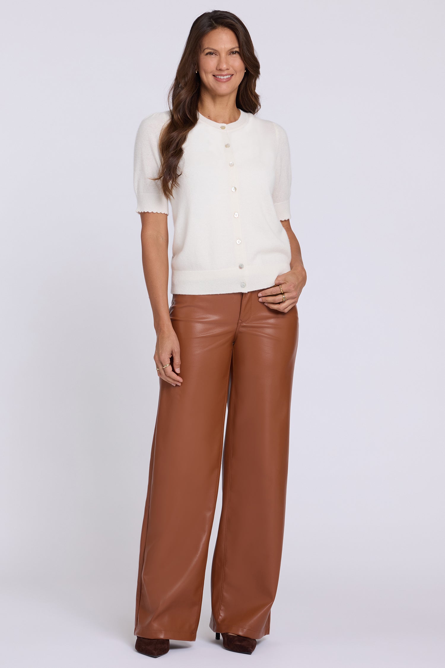 NYDJ Cashmere Short Sleeved Crewneck Cardigan  - Ivory