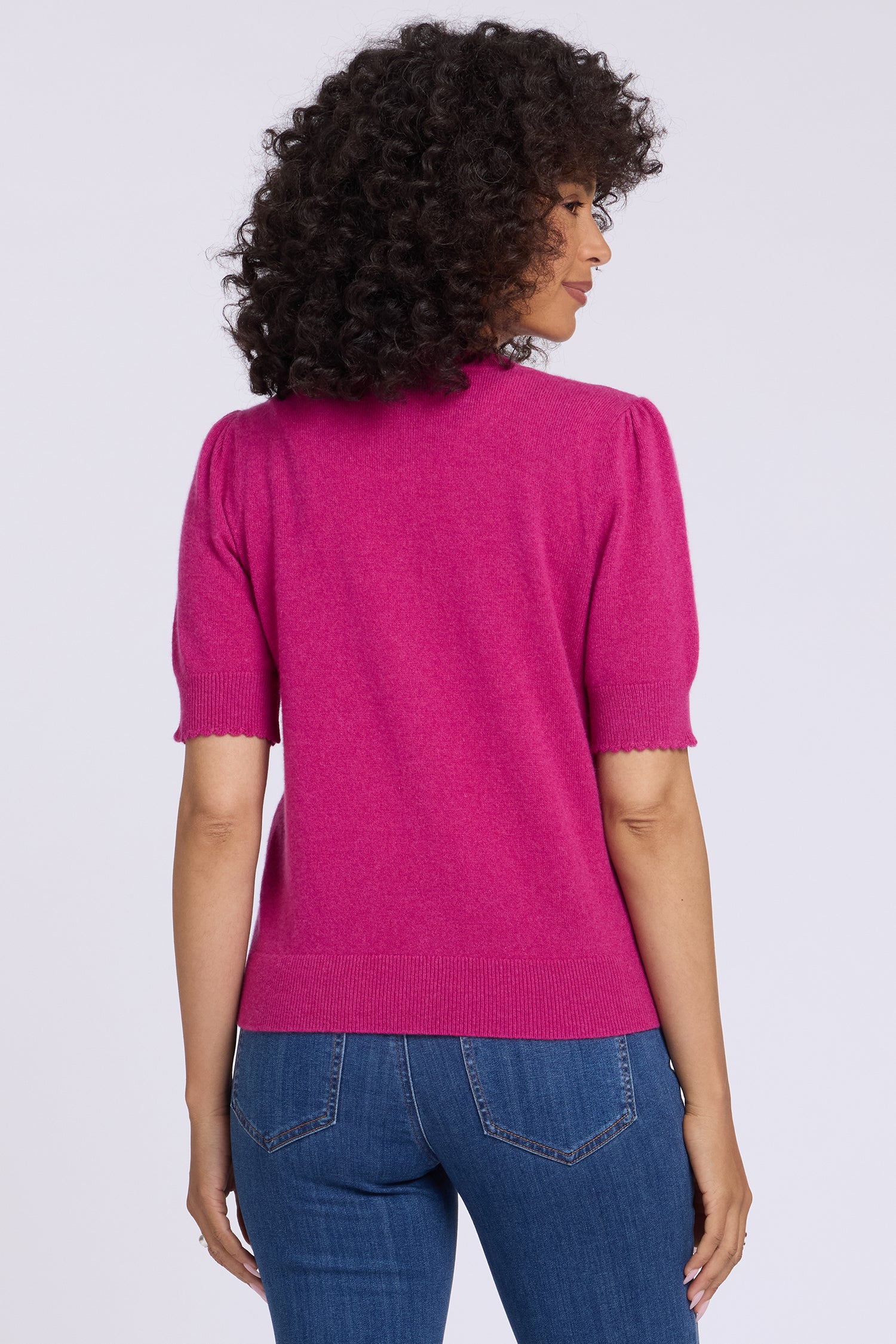 NYDJ Cashmere Short Sleeved Crewneck Cardigan  - Jazzy