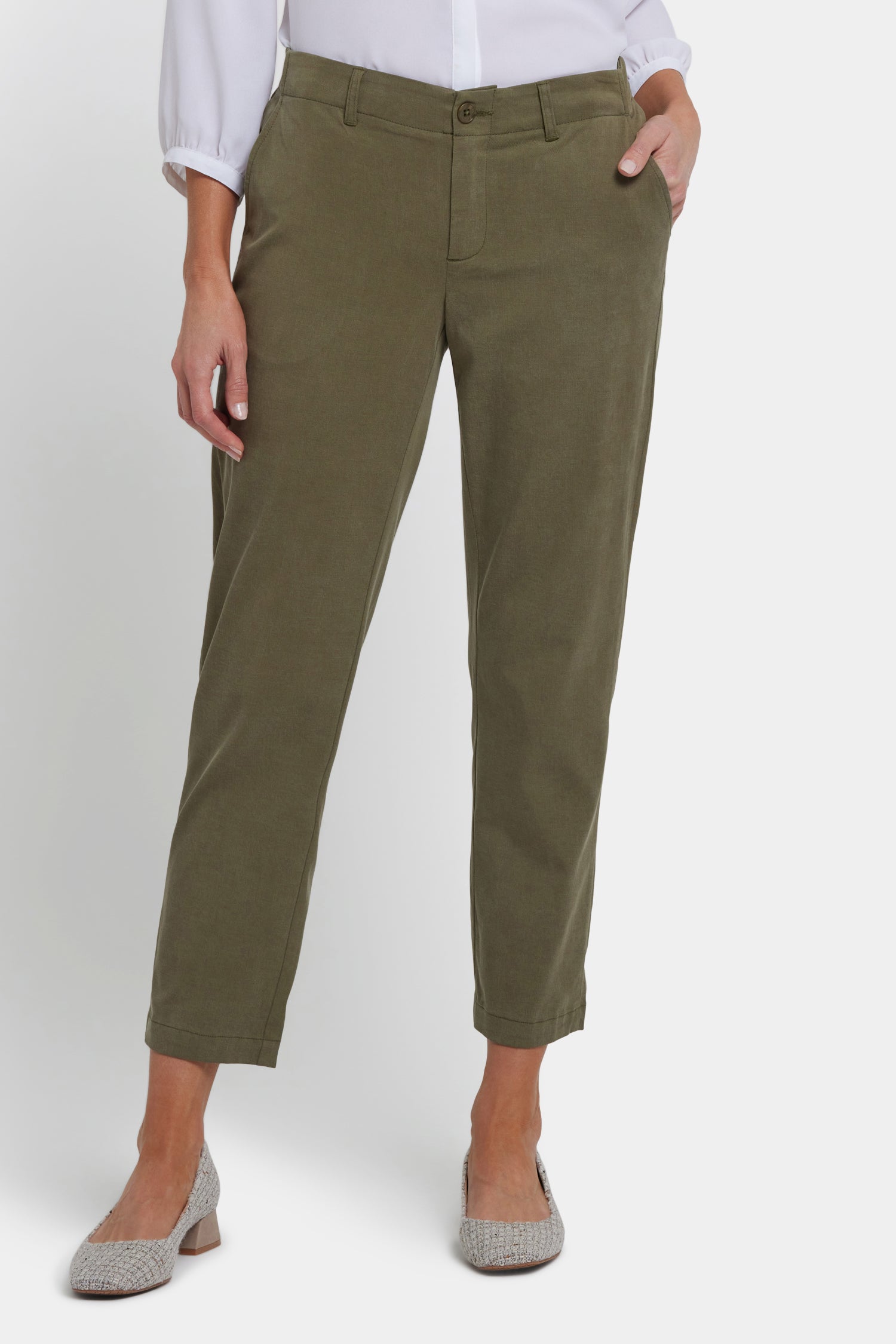 Easy-Fit Ankle Trouser Pants In Stretch Twill - Bay Leaf Green | NYDJ